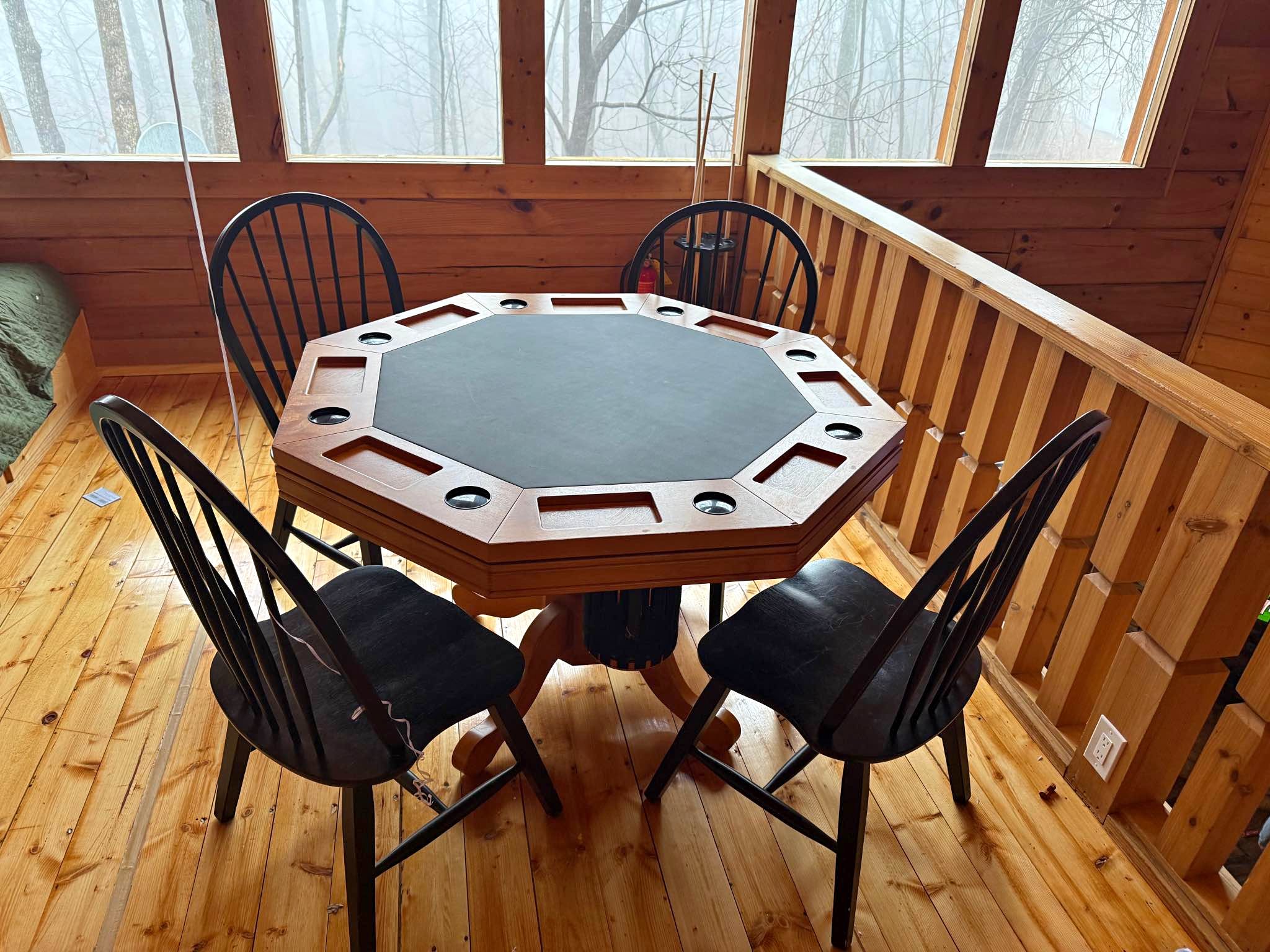 2-in-1 Octagon Poker Table + Bumper Pool Table – Solid Wood – 4 chairs ...