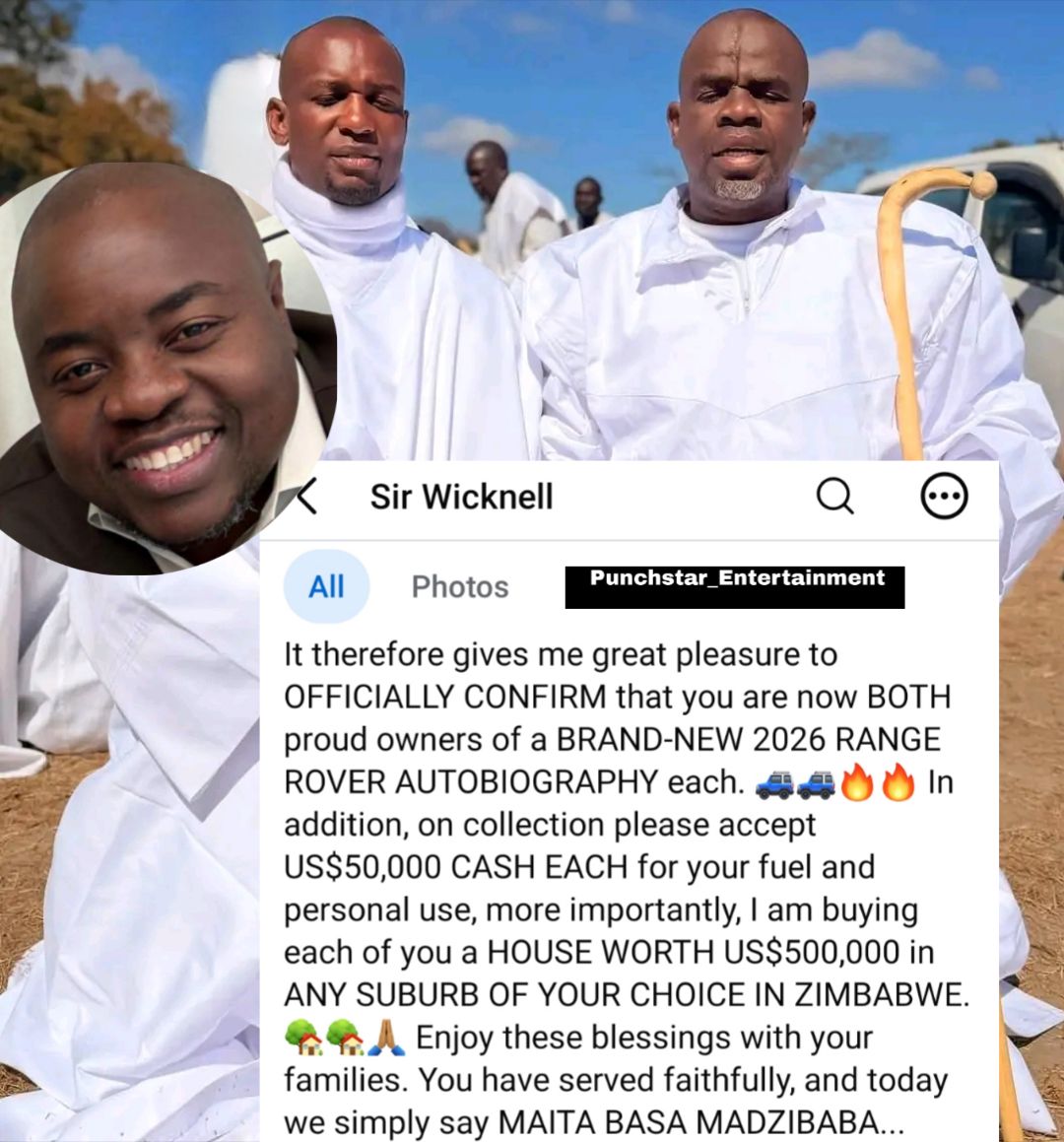 Zimbabwean billionaire Sir Wicknell Chivayo gifts church leaders
