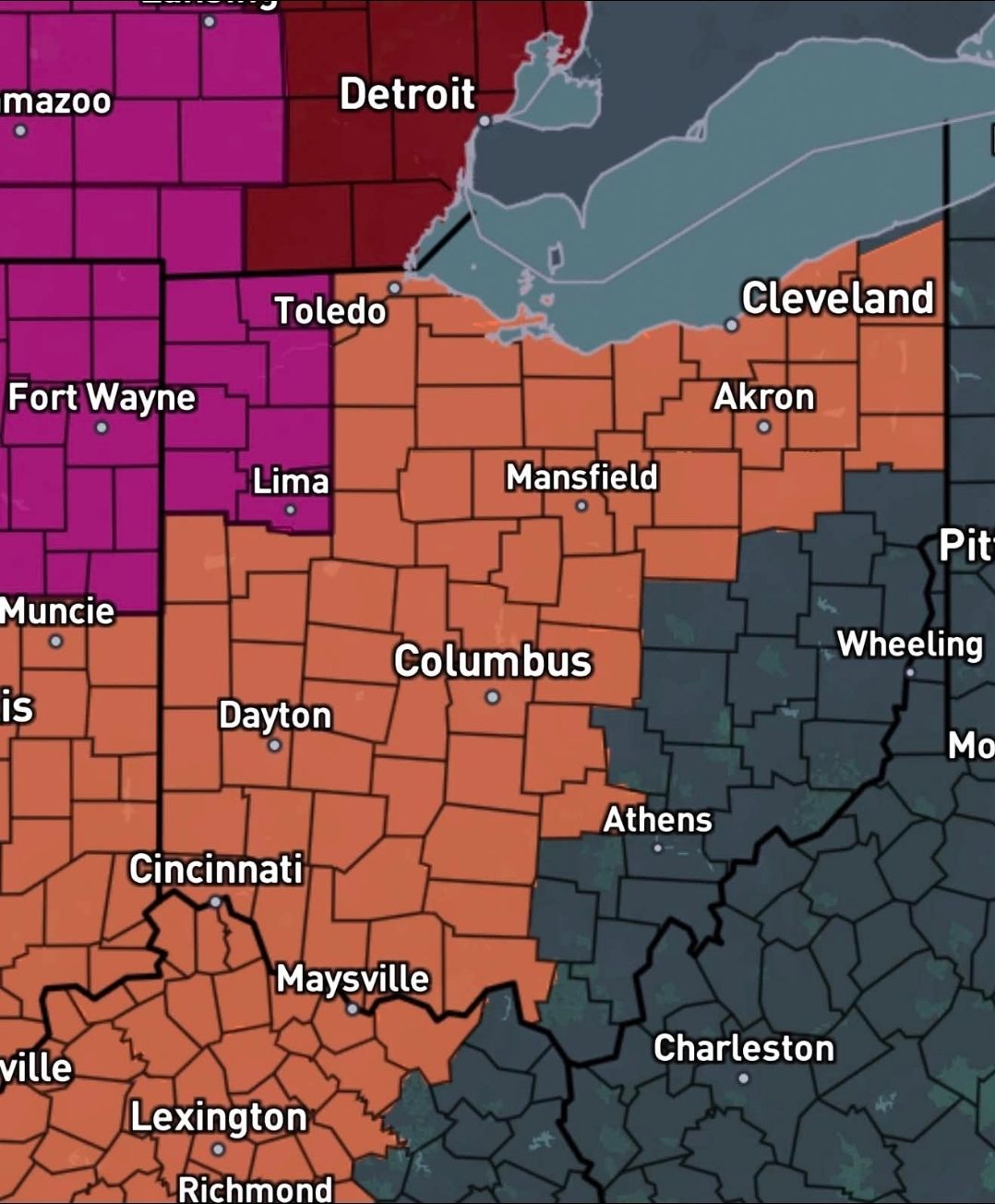 Heat Advisory issued in orange Extreme Heat Warning in Pink