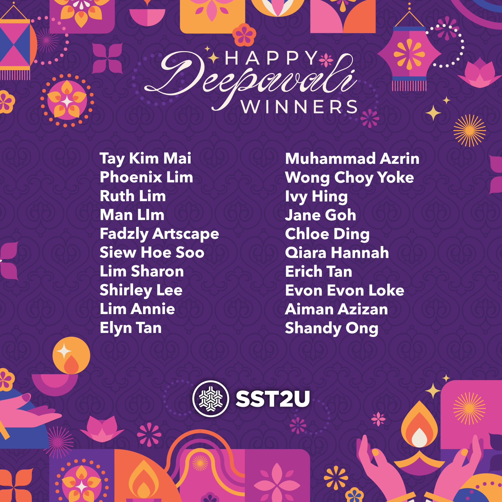 SST2U - 🎉🪔 A Big Shoutout to Our 20 Lucky Winners! 🪔🎉... | Facebook