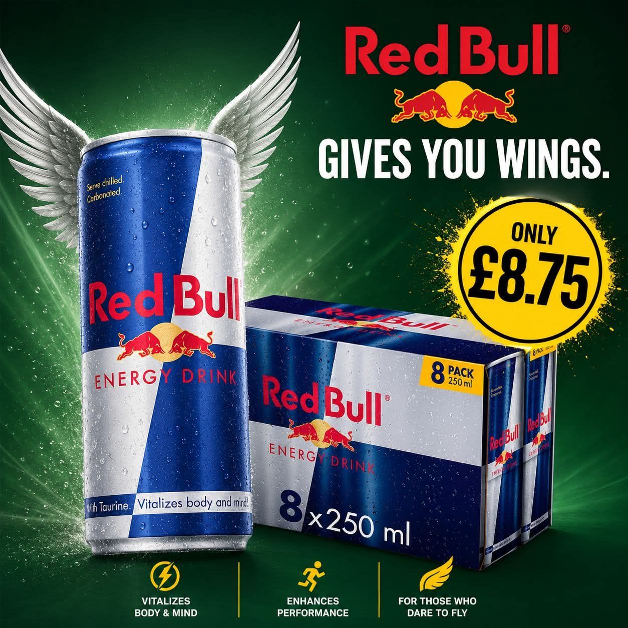 ?? RED BULL GIVES YOU WINGS ?? ⚡ Red Bull 8 Pack (250ml cans 