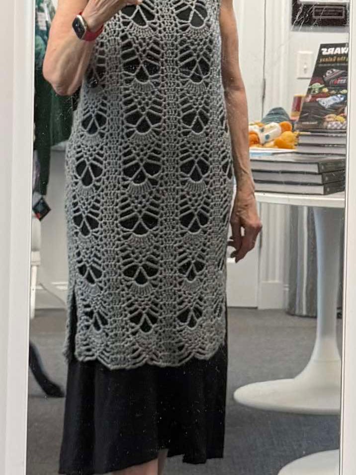 I love these photos of Suzanne at the store trying on my pineapple dress that I made! I originally made 3 and this is the last one! It would be great over