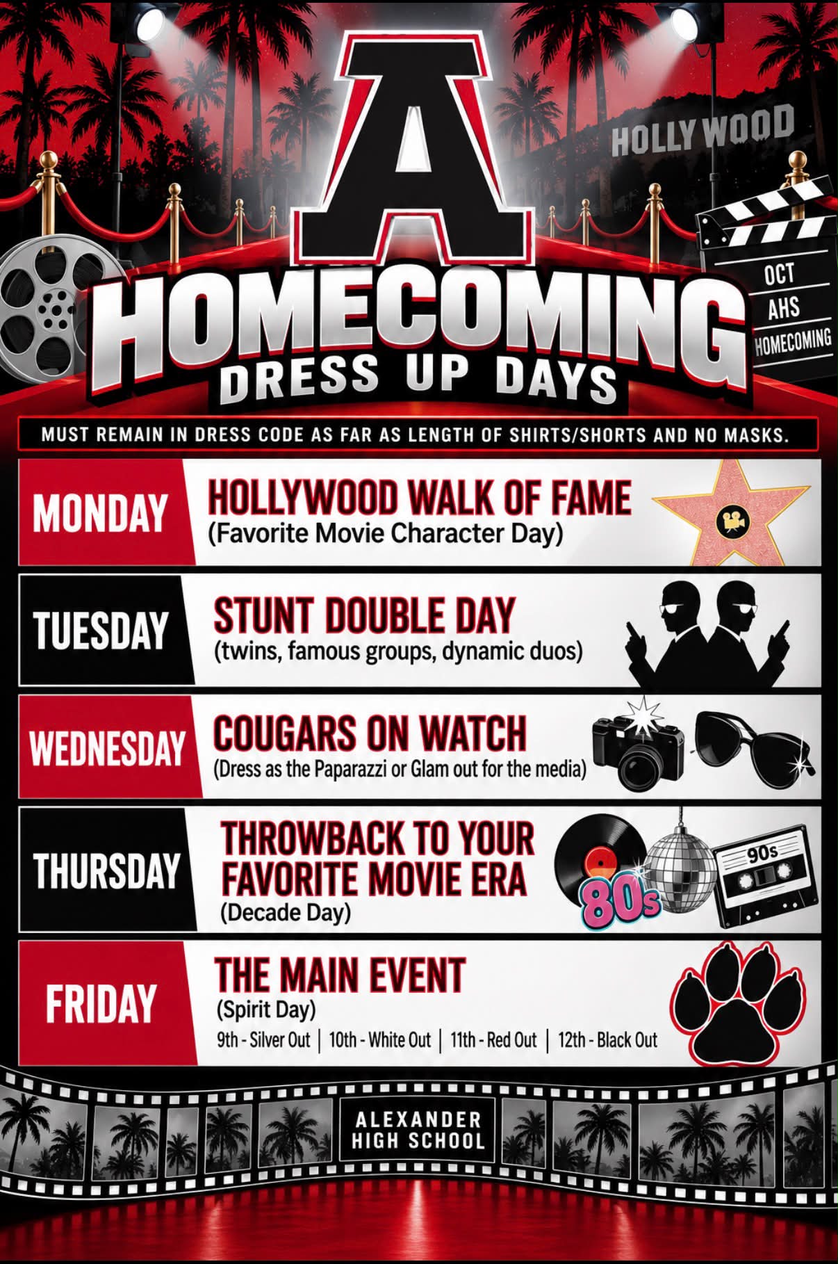 hollywood homecoming dress up days Alexander High School Dress-up Announced status:Sale