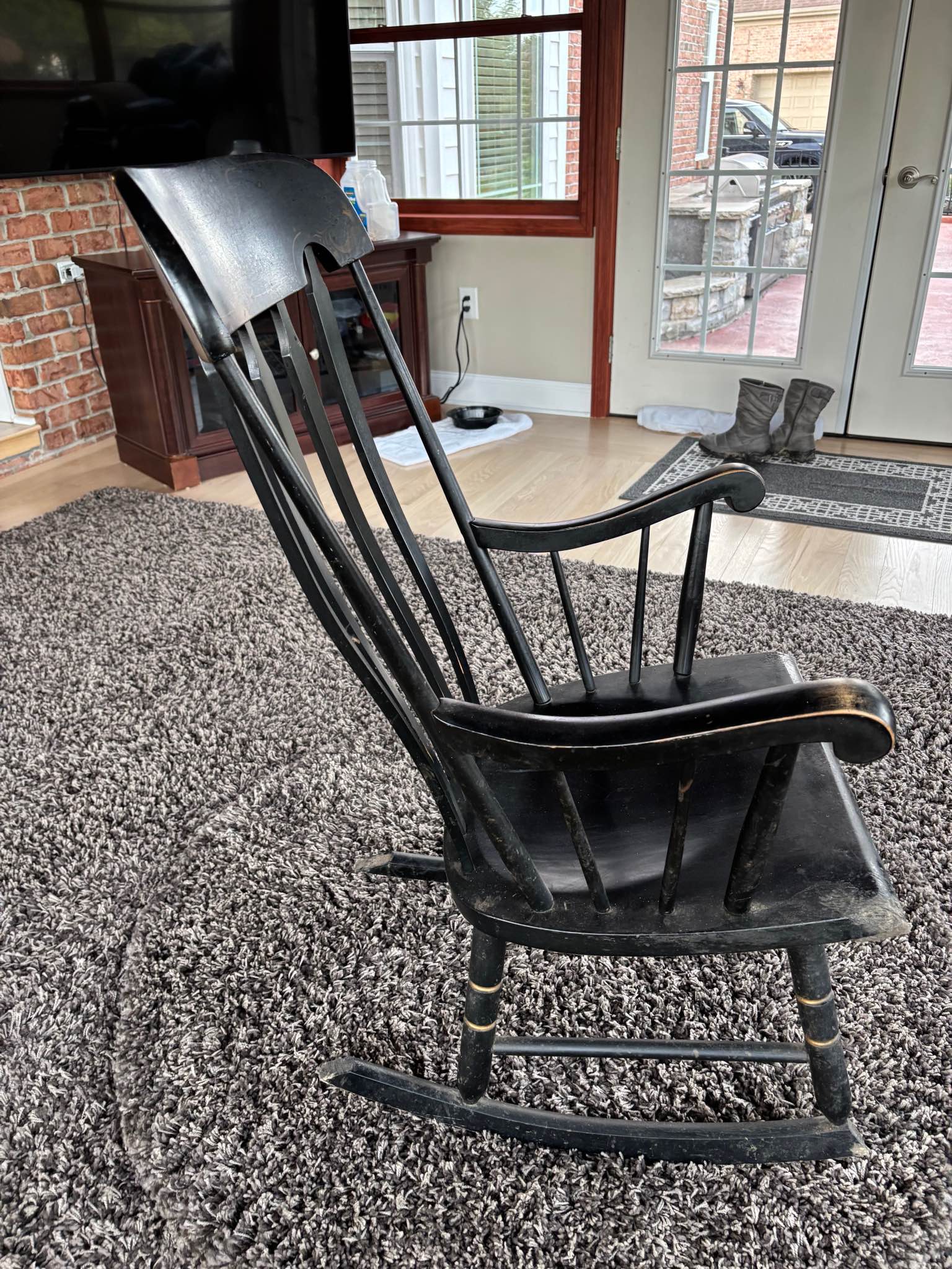 Black Wooden Rocking Chair with Gold Accents - Living Room Chairs ...