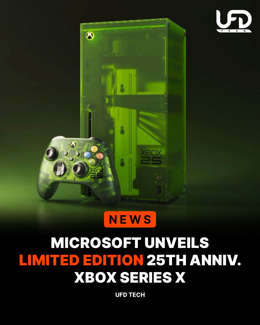 A limited edition 25th Anniversary Xbox Series X in translucent
