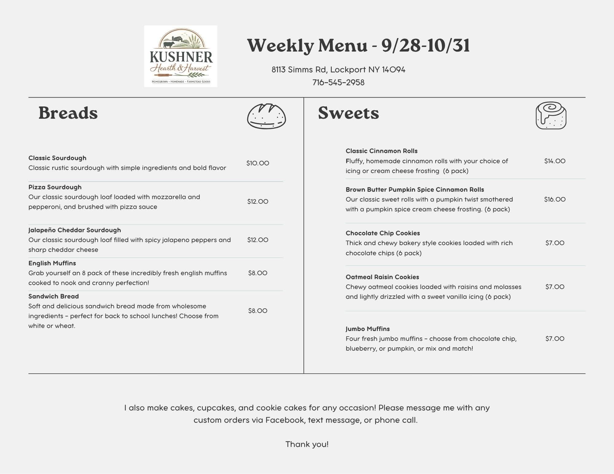 Kushner Health & Harvest Monthly Menu for Lockport, NY - October