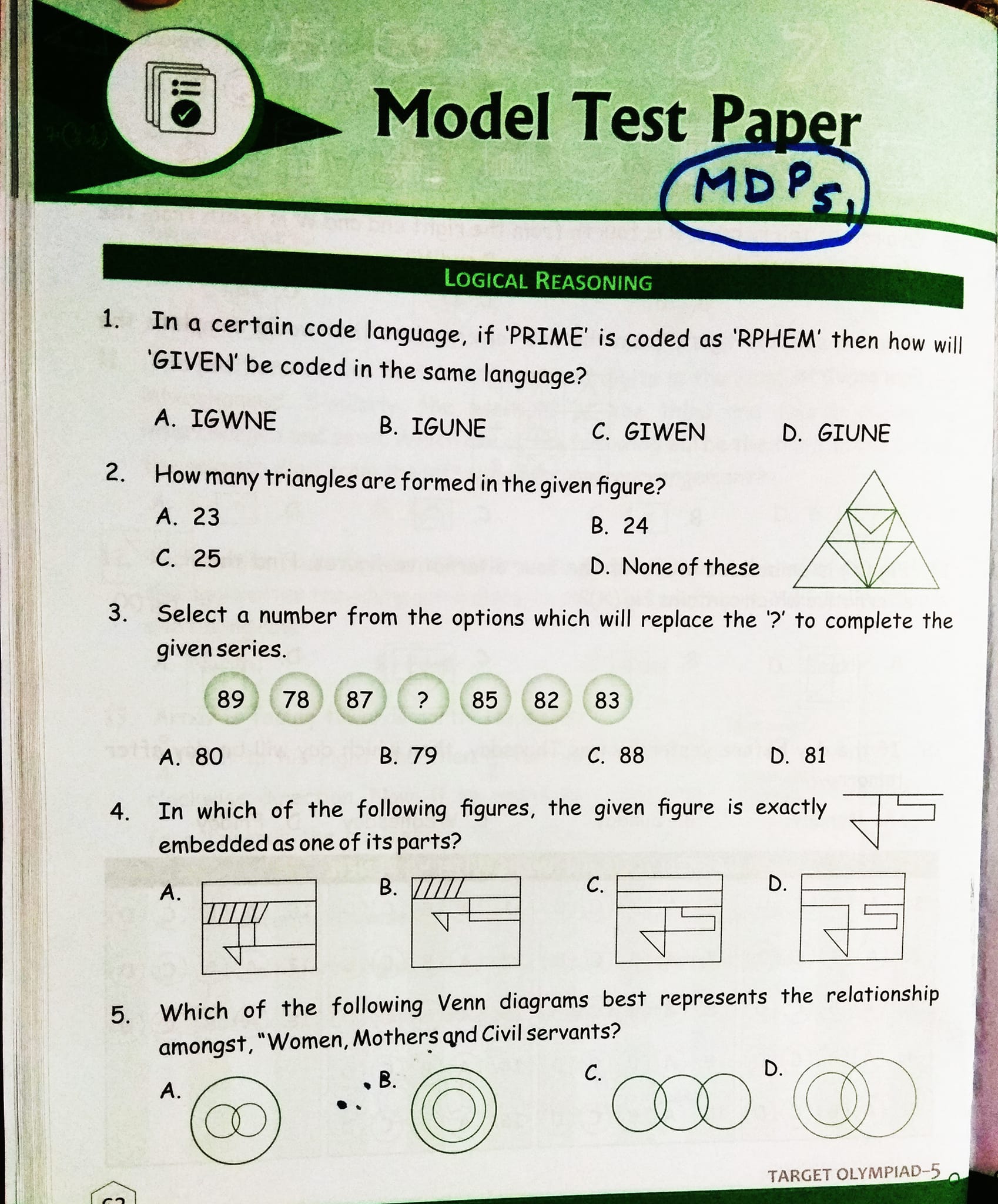 MODEL TEST PAPER, Math olympiad grade 5