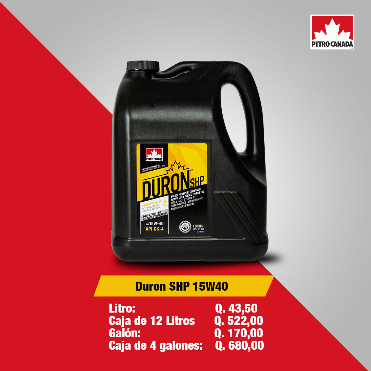 Duron SHP 15w40 combina nuestros aceites base puros únicos, con un