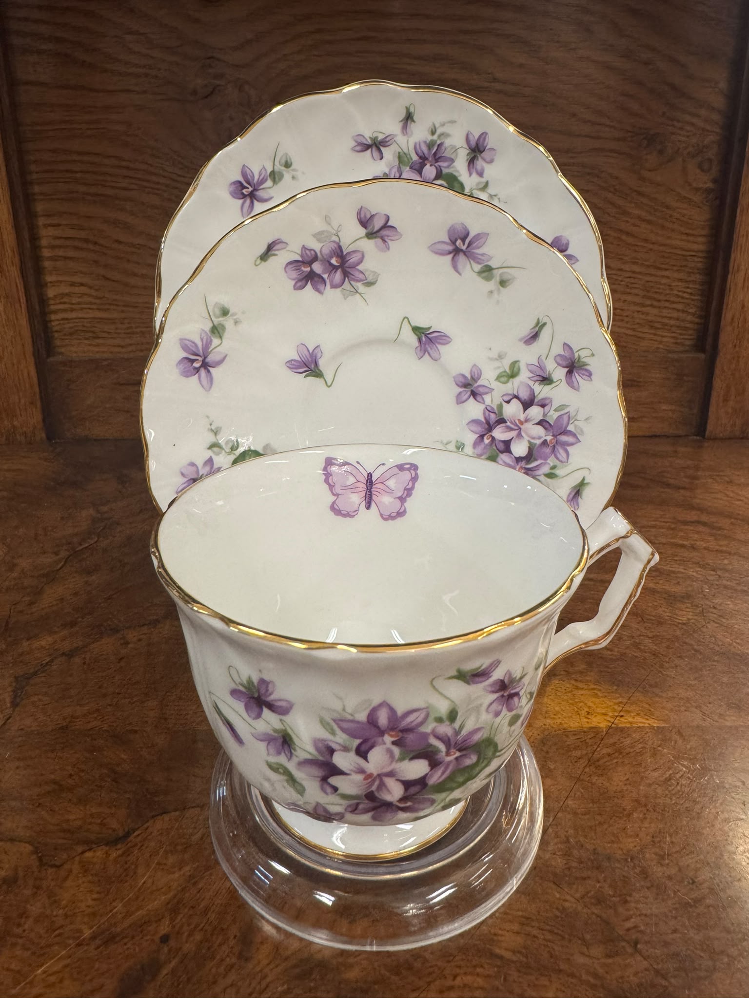 AYNSLEY English violet  陶器 Vintage Aynsley purple violets trio made in England $50