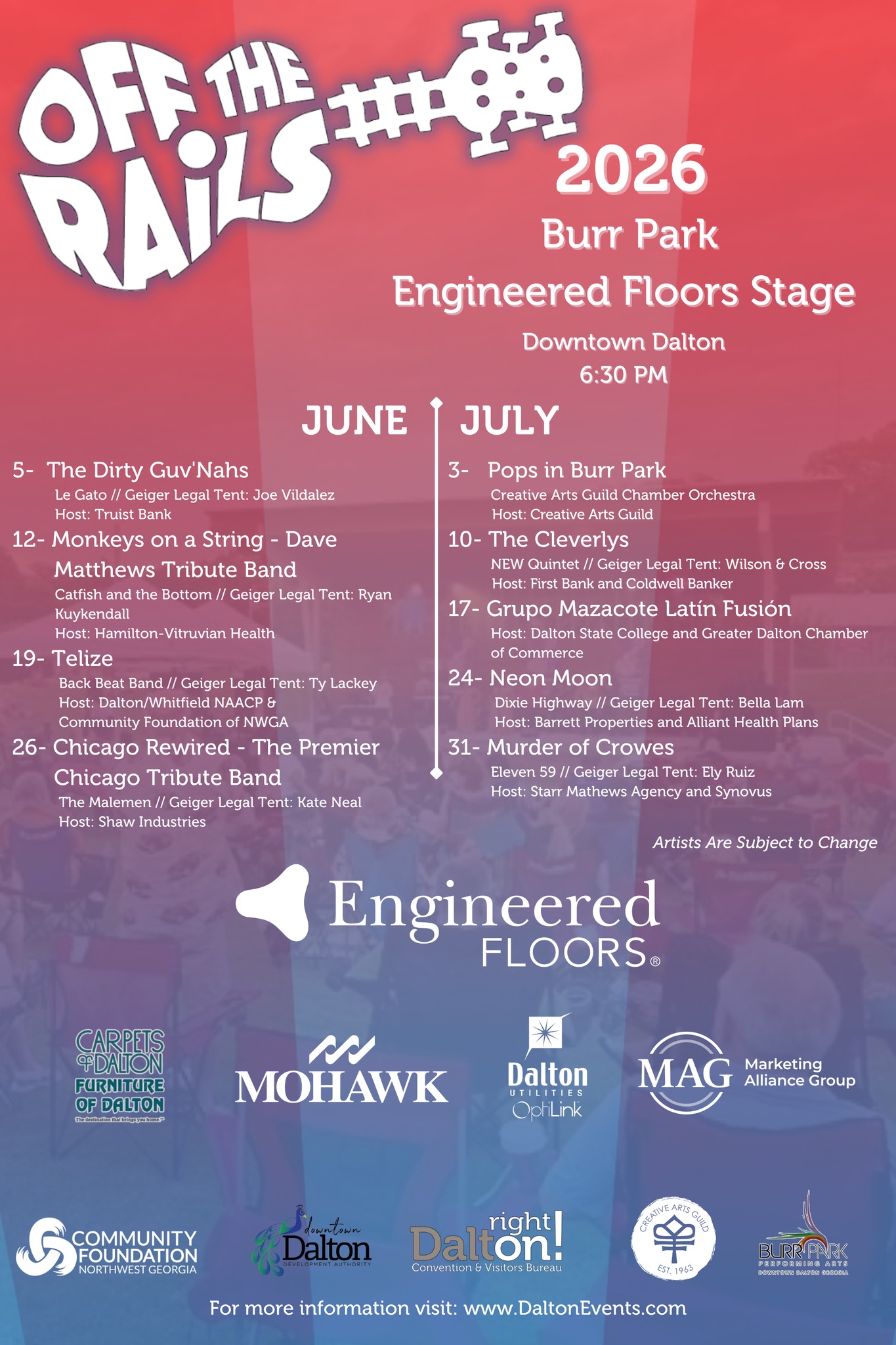 The wait is over! The schedule for the 2026 Off The Rails summer 