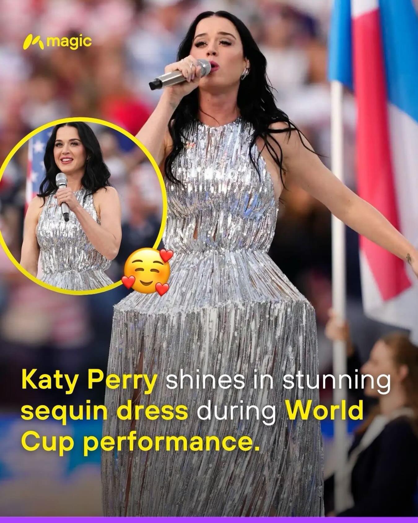 ⚽ Katy Perry lit up the 2026 FIFA World Cup opening ceremony in Los Angeles with a breathtaking performance and a dazzling silver sequin Stella McCartney dress. The singer also shared a