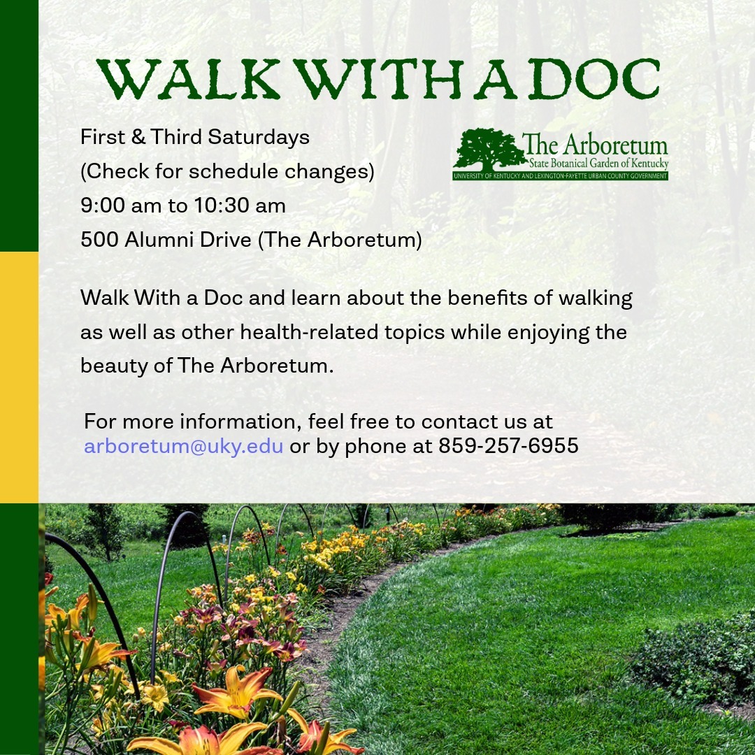 Join us at The Arboretum for “Walk with a Doc”, a doctor-led walking group that combines movement, nature and conversation with community members who choose to focus on healthier lifestyles in a