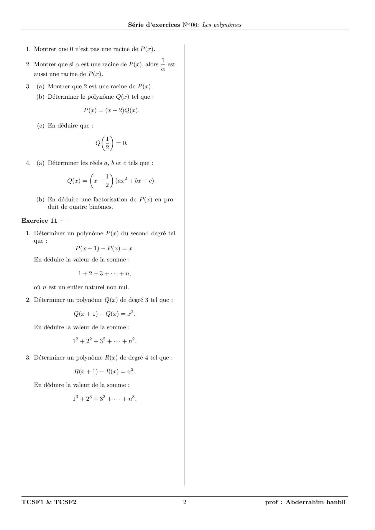 Maths mouha - ⚫📒⚫ TCSF : Les polynômes Exercices corrigés... | Facebook