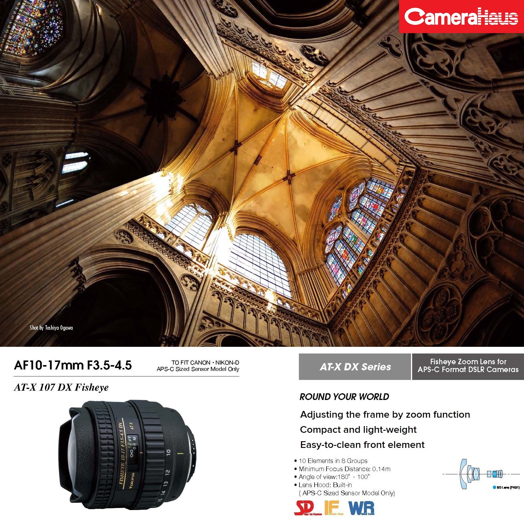 Tokina 10-17mm f/3.5-4.5 AT-X 107 DX AF Fisheye Lens (For Canon EF 