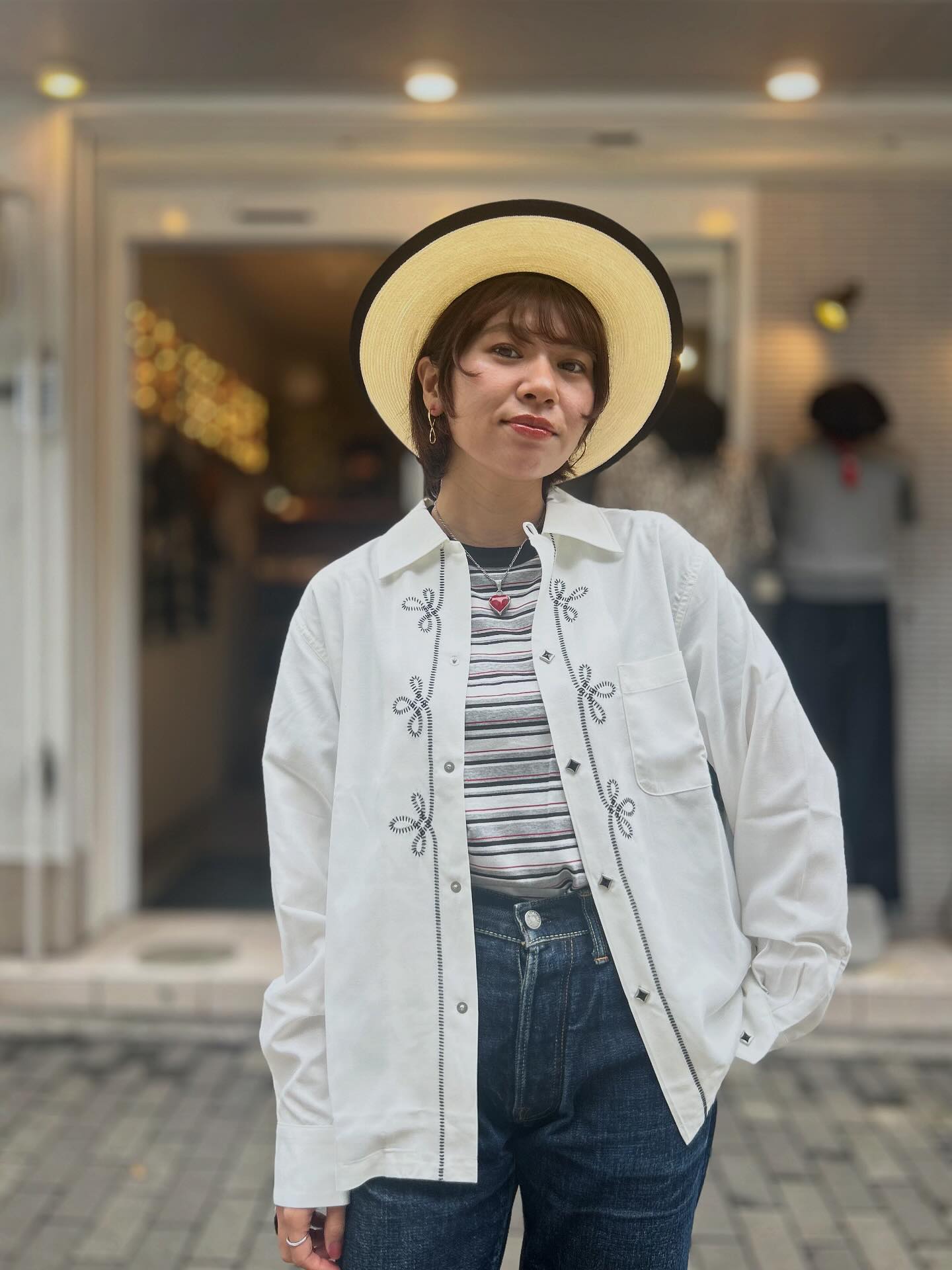 Embroidered Open Shirt “WESTERN”】 color : BLACK,OFF WHITE size 