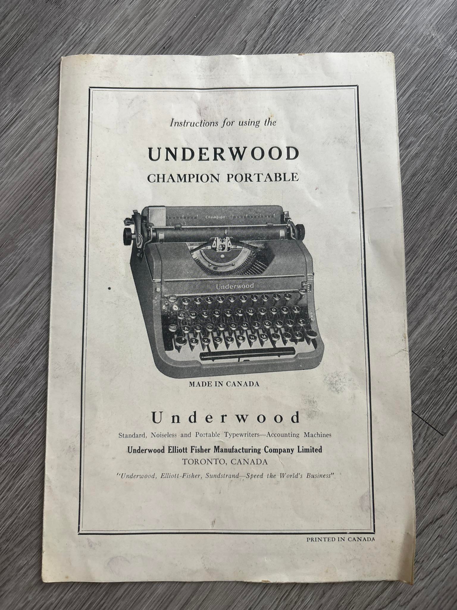 Underwood Champion typewriter with unique serial number