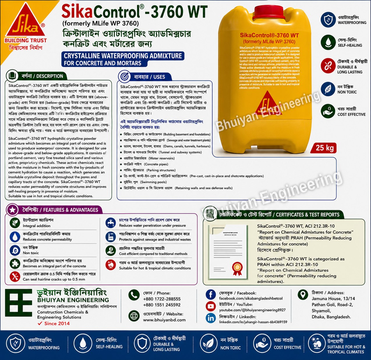 ミクロ SikaControl 3760 WT crystalline waterproofing admixture for concrete