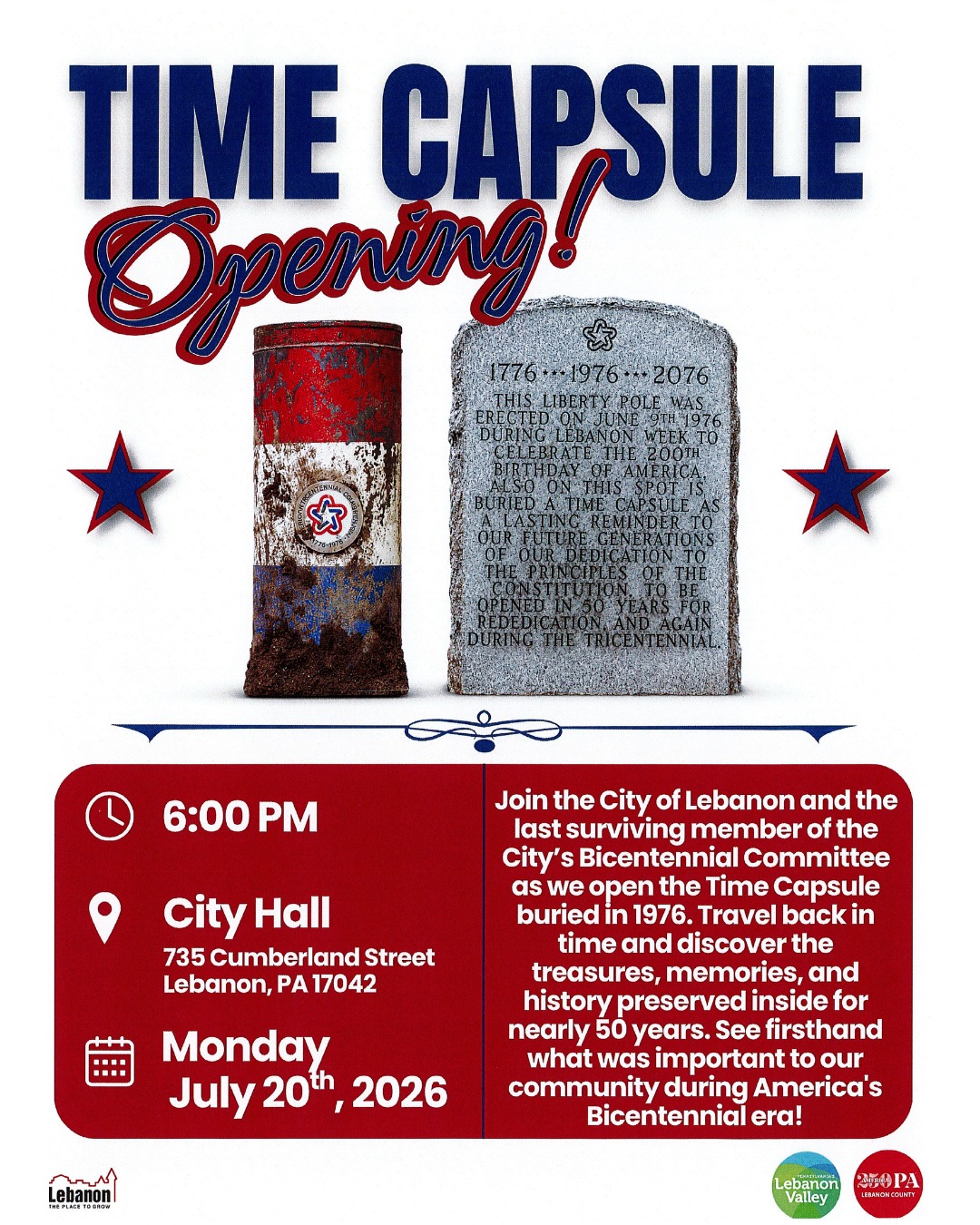 What time is the Hagerstown time capsule opening on July 7, 2026?