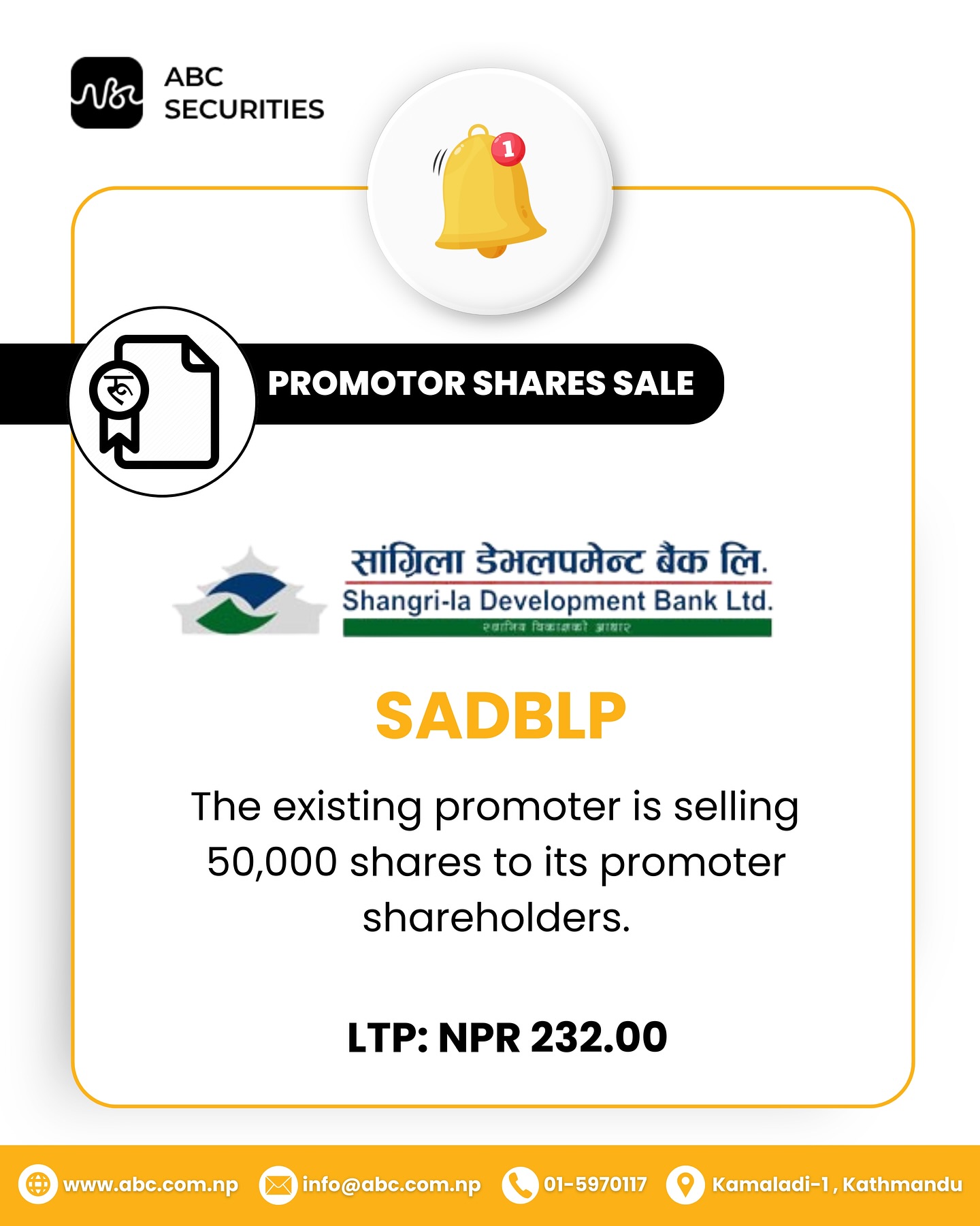 * The existing promoters of... - ABC Securities Pvt. Ltd. | Facebook
