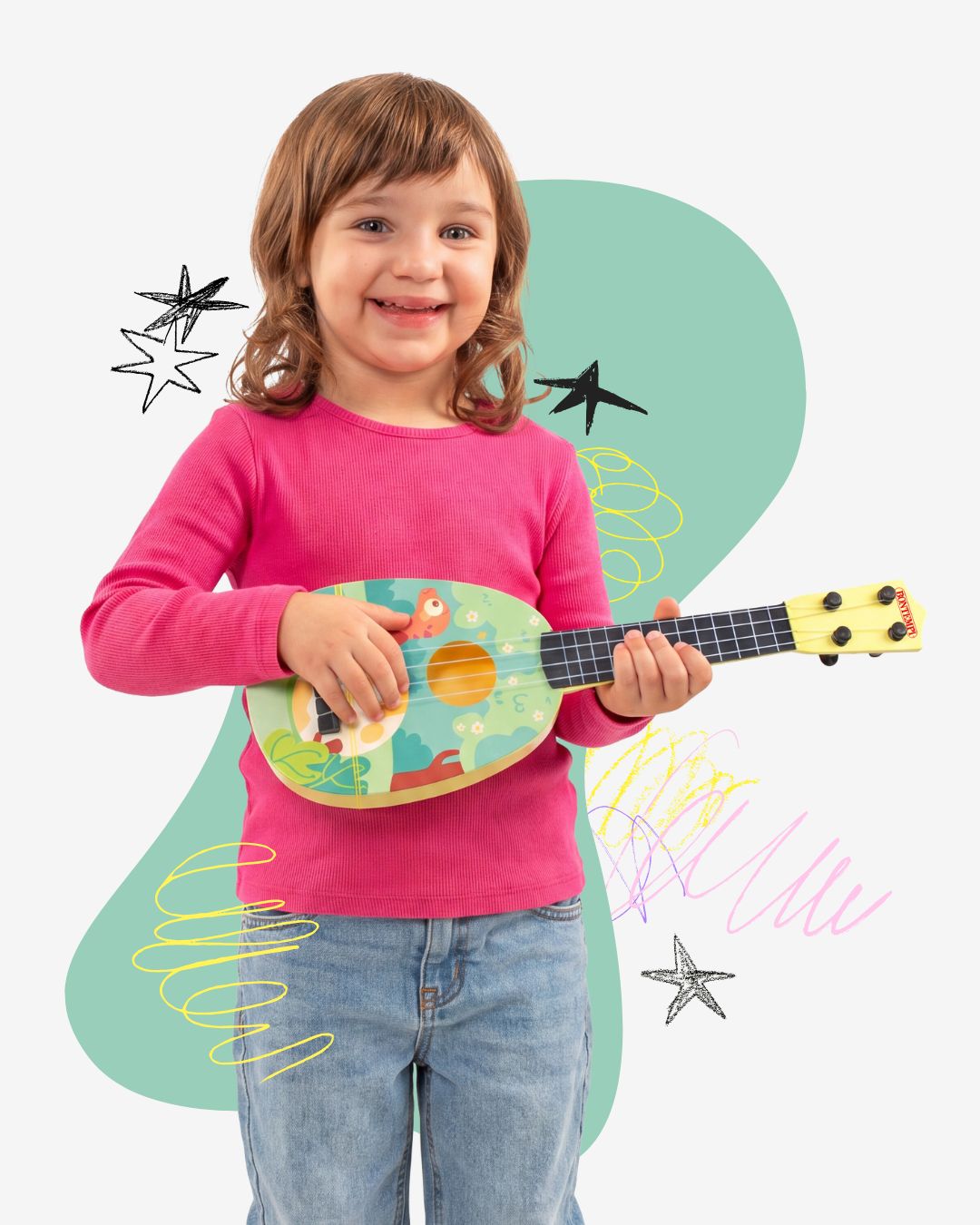 Bontempi – Baby Ukulélé 4 Cordes Nylon – 530 Mm – Dès 3 Ans – Médiator Inclus – Premier Instrument Enfant