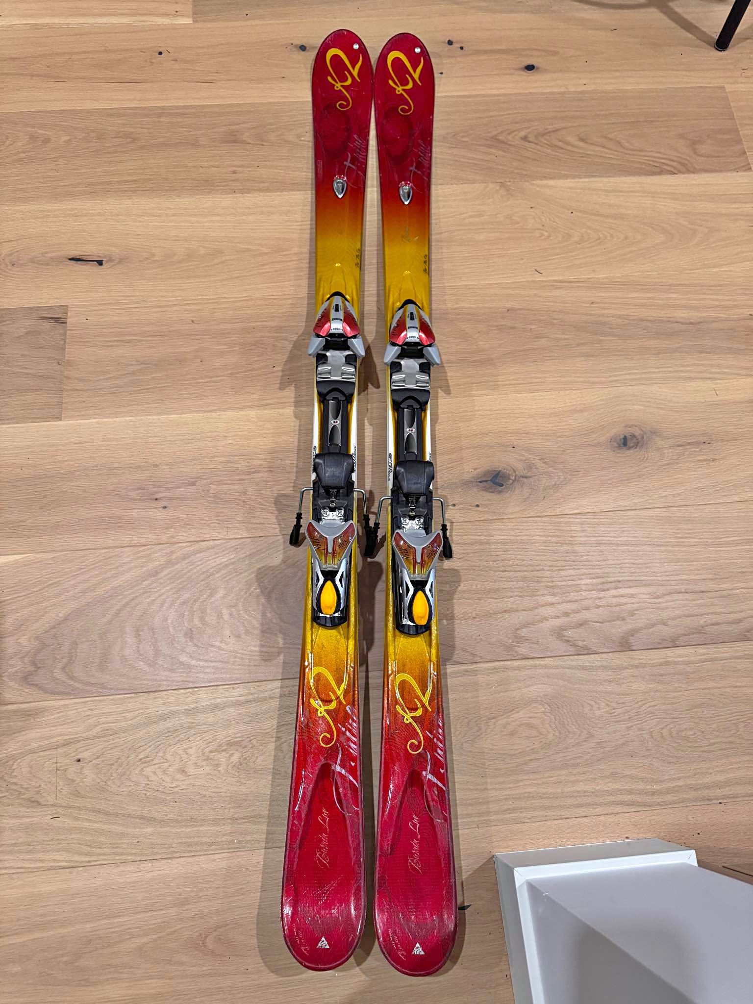 k2 burnin luv skis womens 2008 w/Marker Bindings Size 156 Cm Color Red Used K2 Burnin Luv Skis Marker