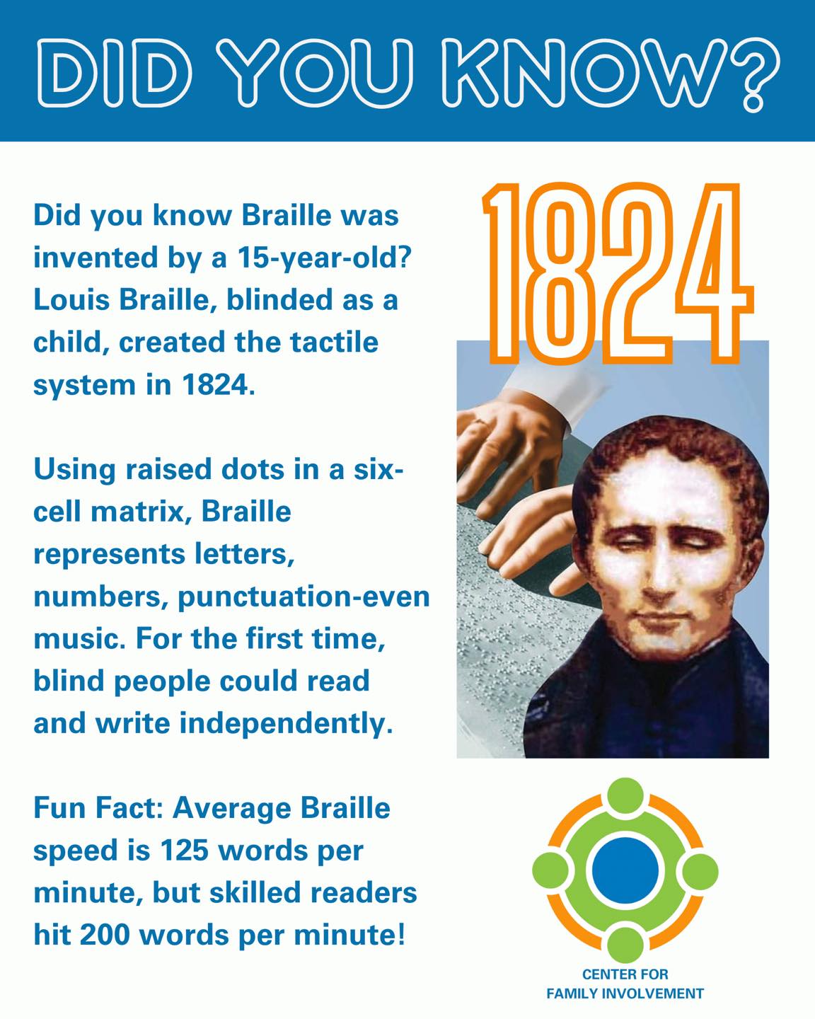 Center - DID YOU KNOW? Braille Did you know Braille was invented by a ...