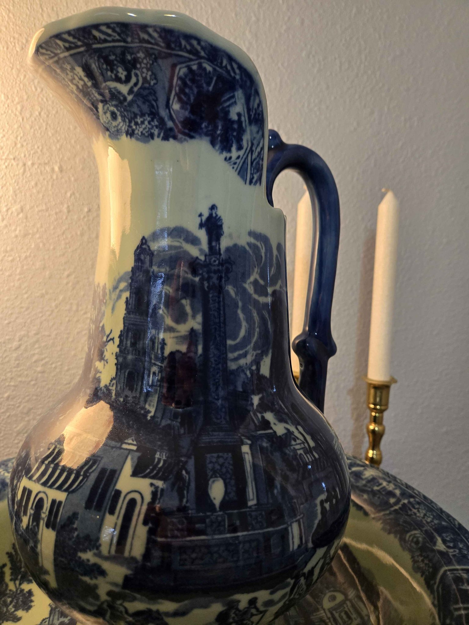 Antique c.1880 Victoria Ware Ironstone Flow Blue Pitcher & Wash Basin ...