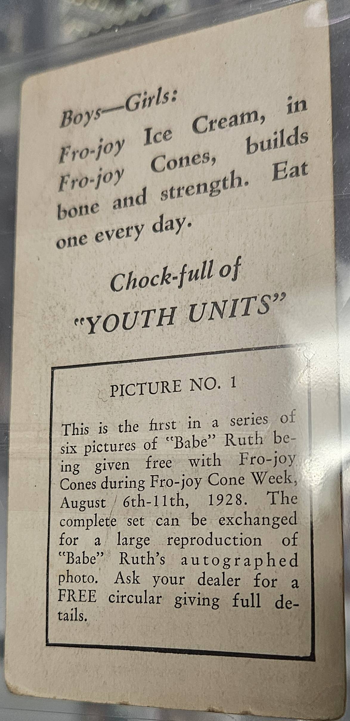 VINTAGE BASEBALL BABE RUTH Fro-Joy Ice Cream Uncut sheet RARE TO FIND