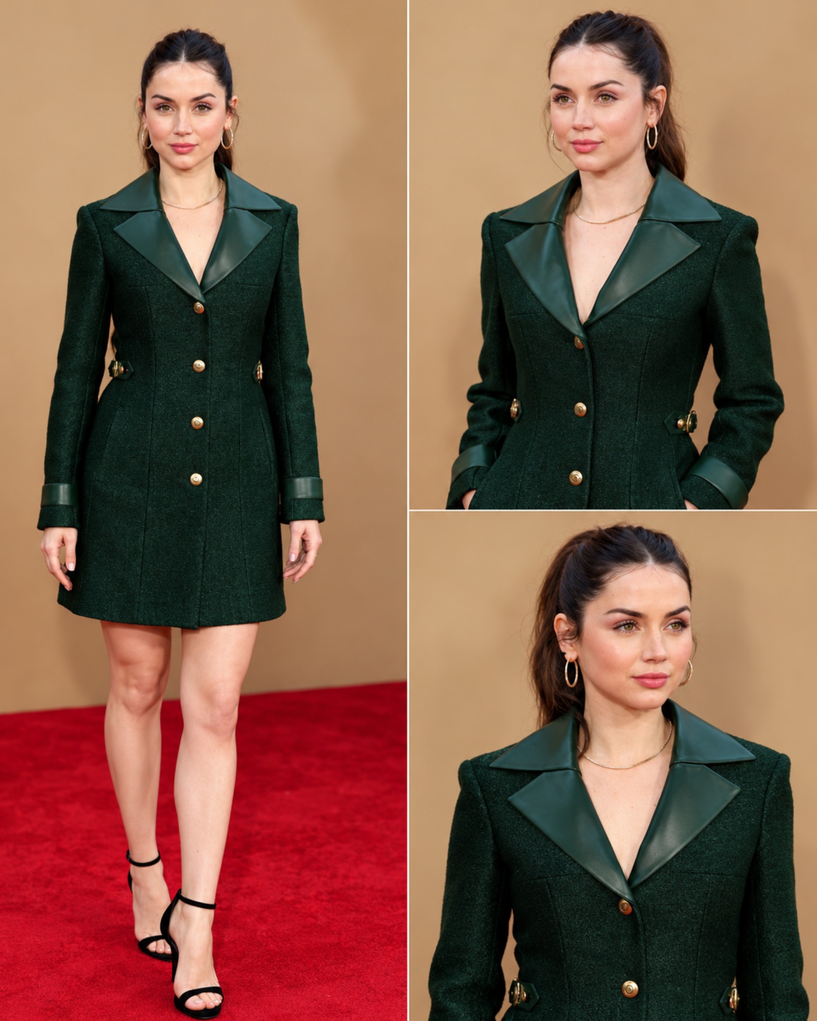 ana de armas green dress in a stylish dark coat Pink Collection