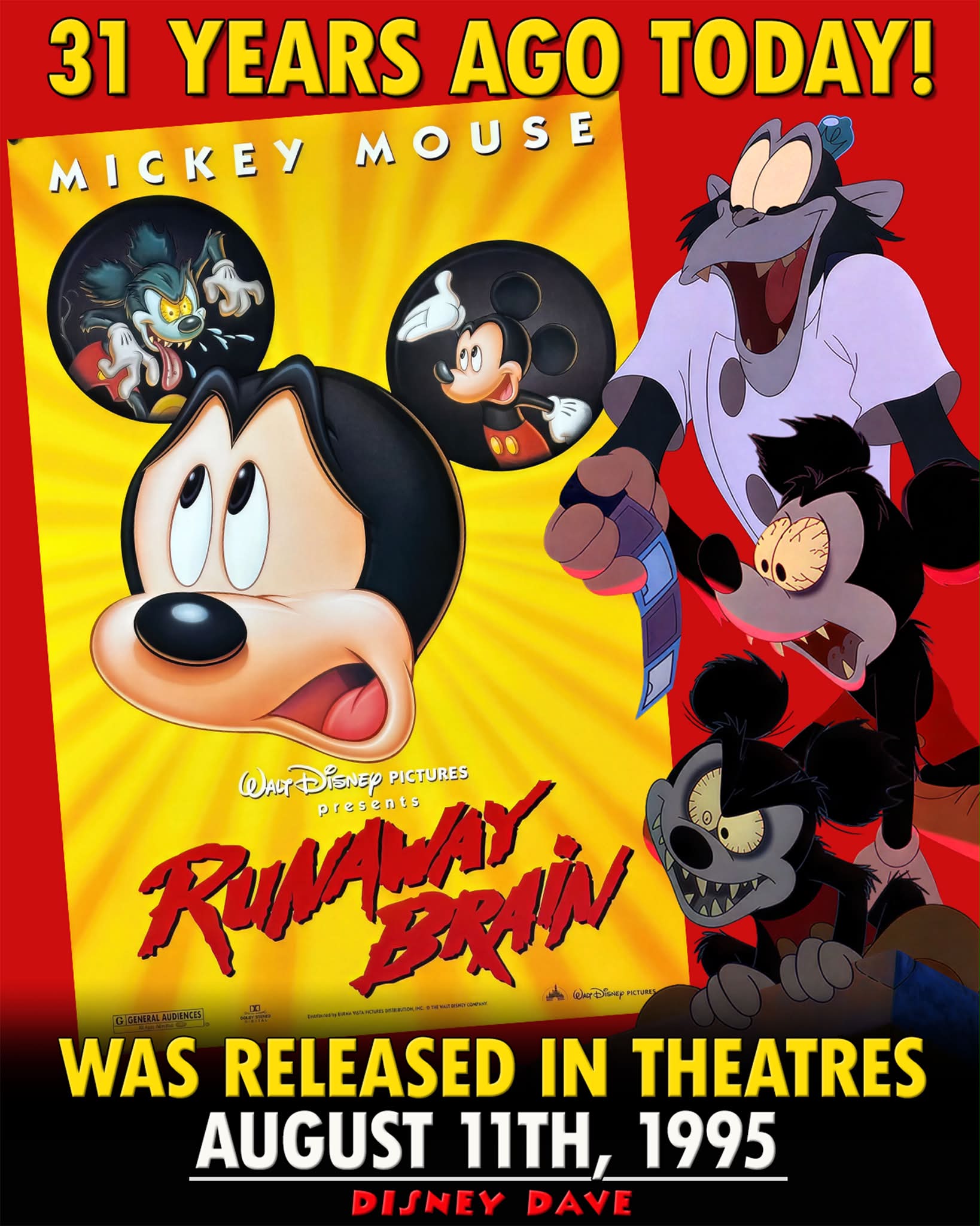 Happy 31st Anniversary to Disney's Runaway Brain! 🧠⚡ Released on