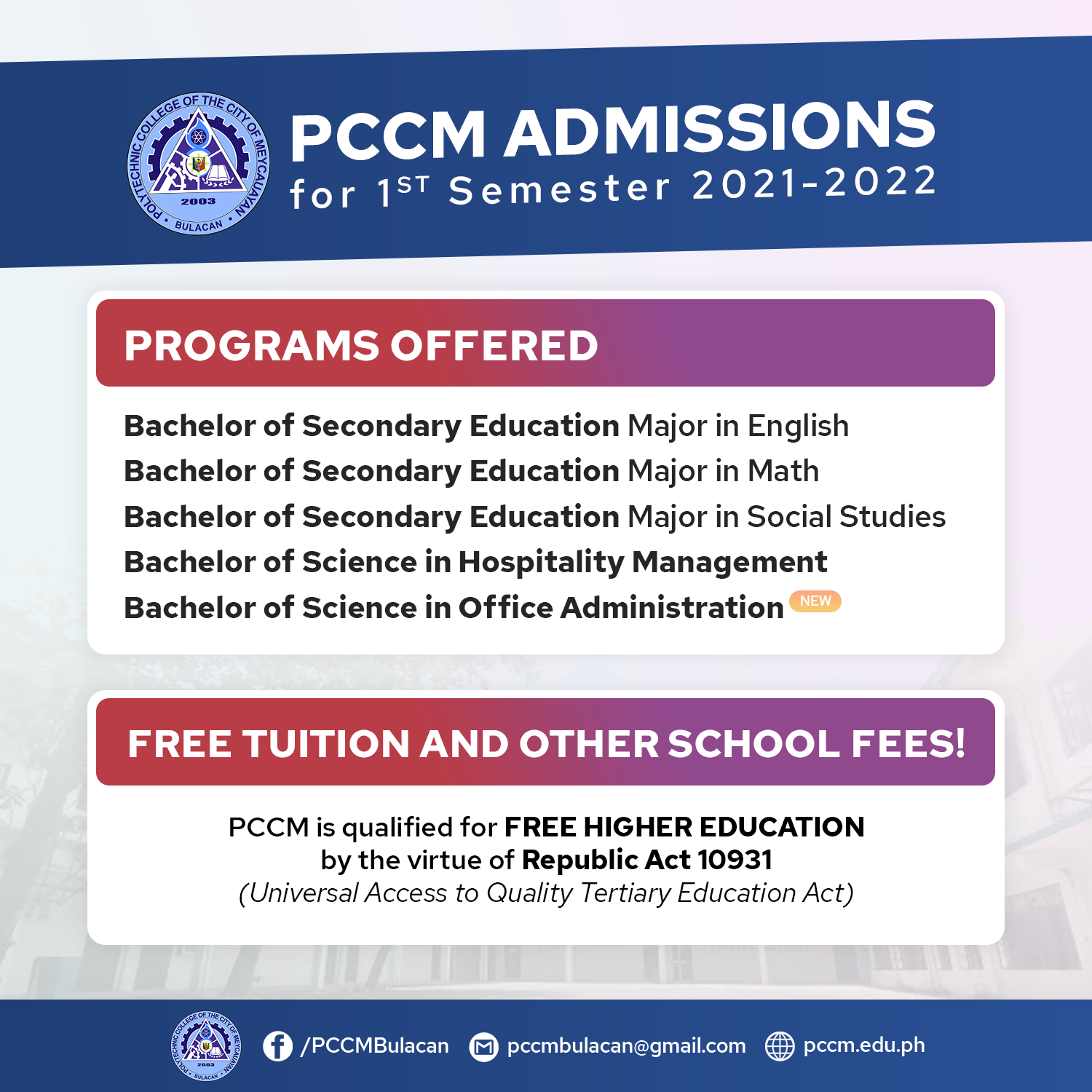 PCCM is now accepting online applications for Admissions A.Y. 2021-2022 ...