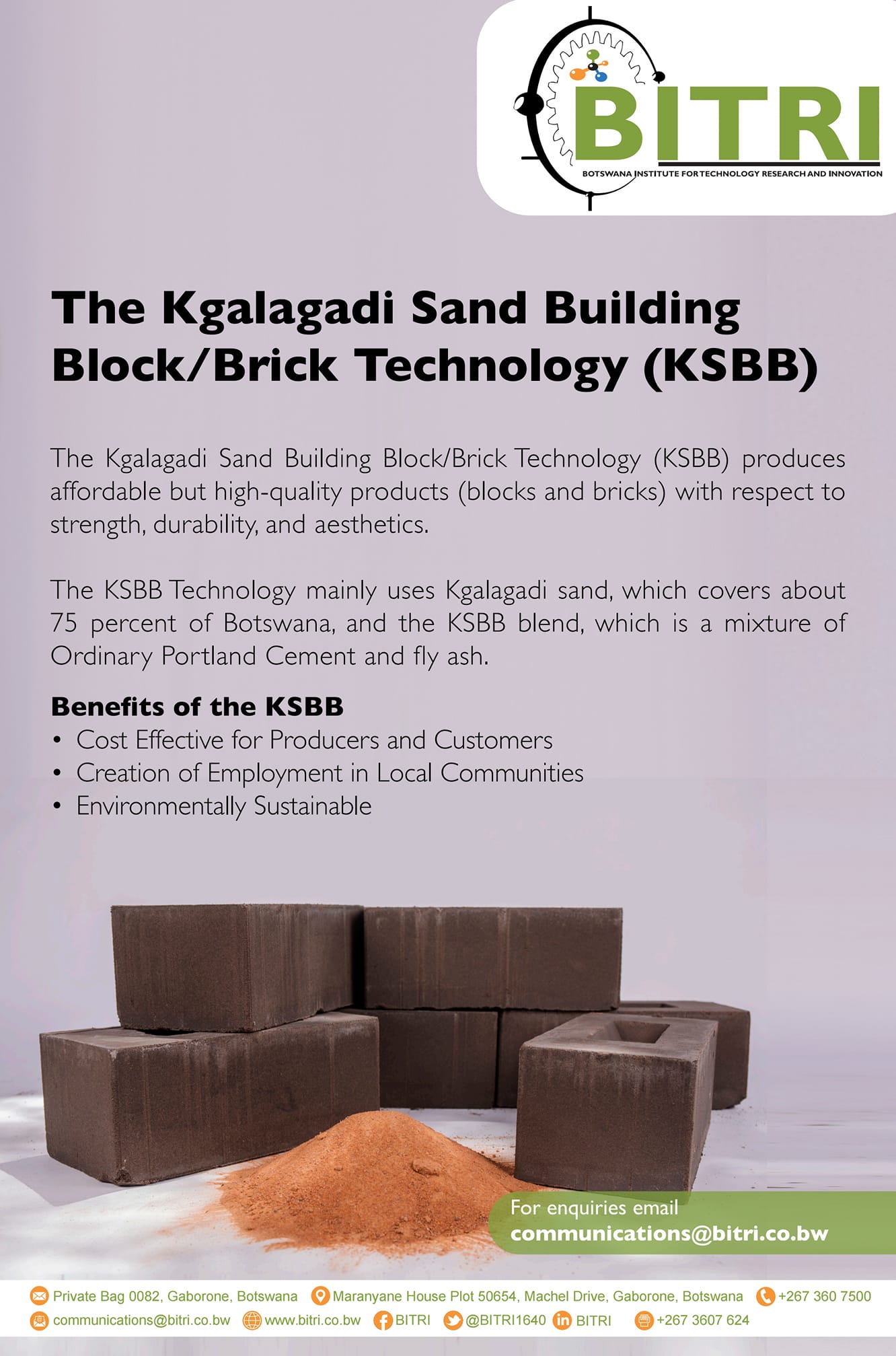 The BITRI KGALAGADI SAND BUILDING BLOCK/BRICK TECHNOLOGY (KSBB) Cost ...