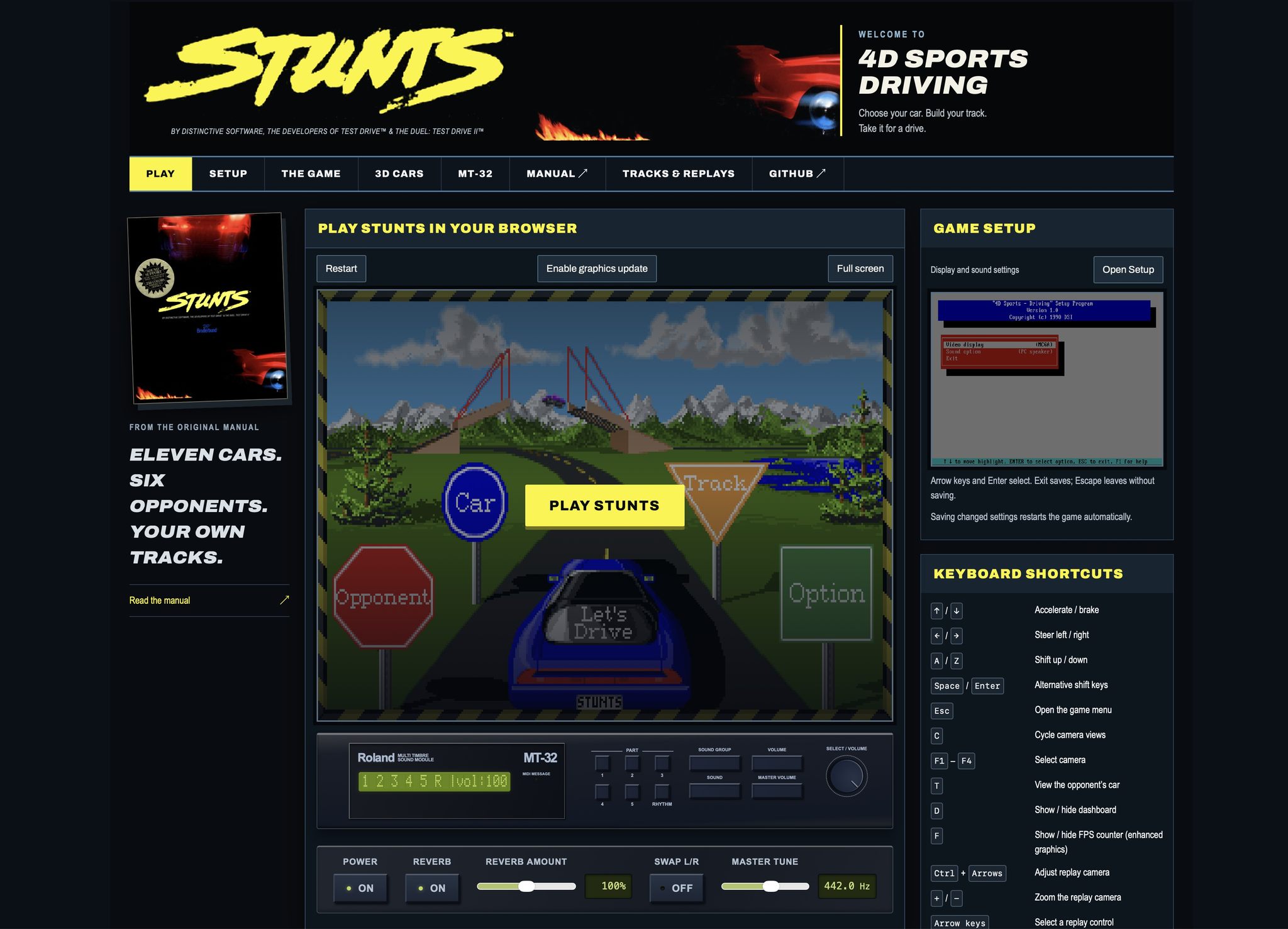 Classic DOS racing game Stunts playable in browser with enhanced