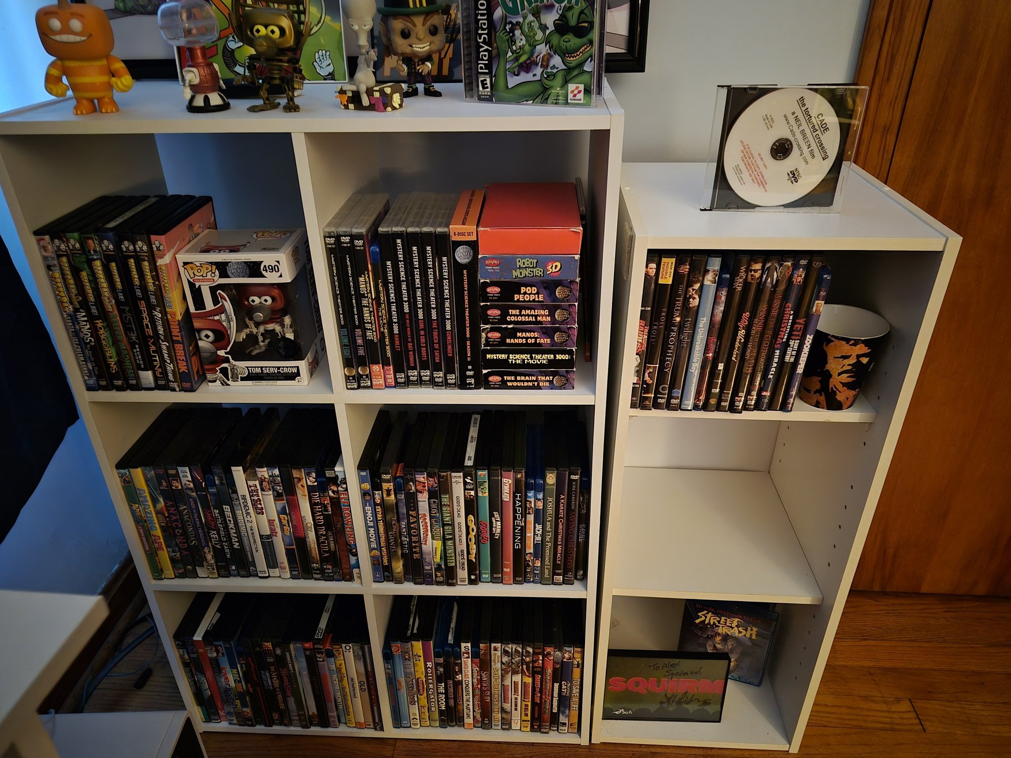 RiffTrax and MST3K movie collection setup in office