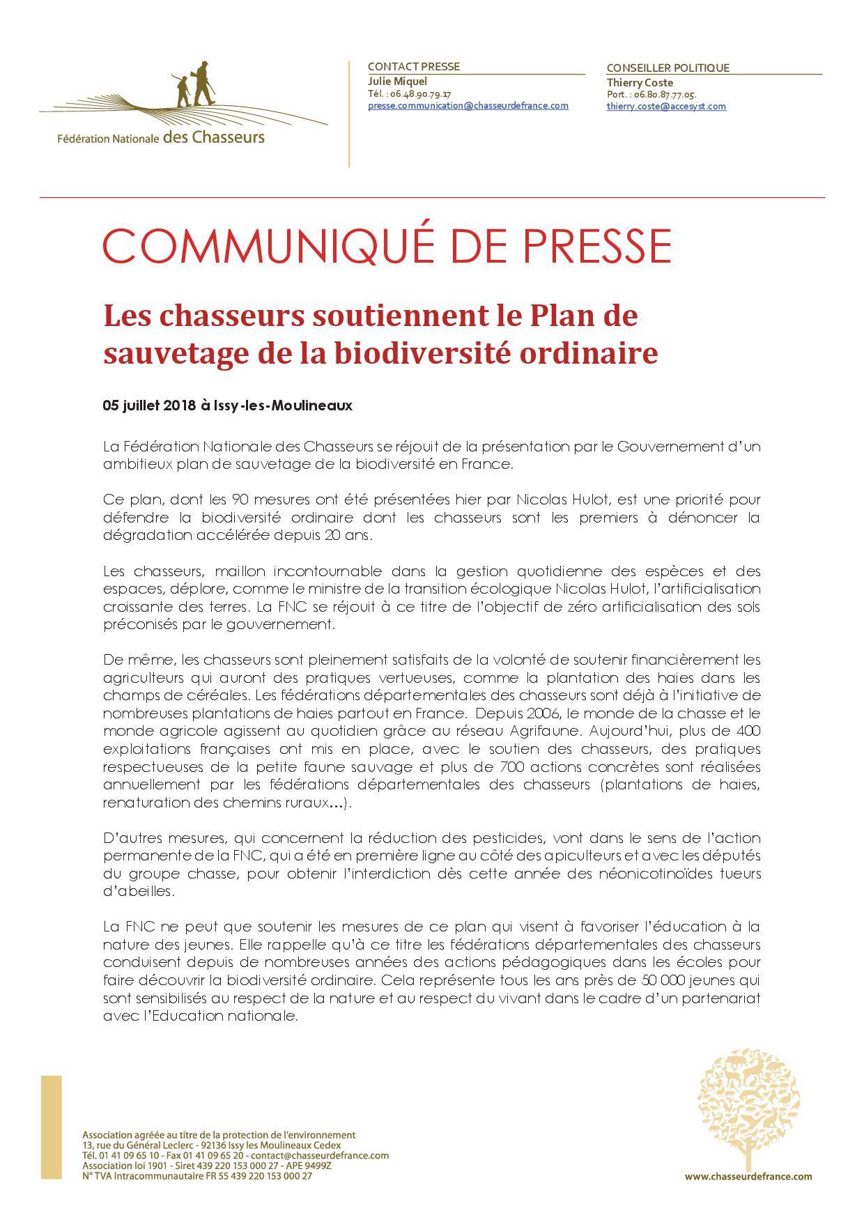 FDC57 - « Les chasseurs soutiennent le Plan de sauvetage...