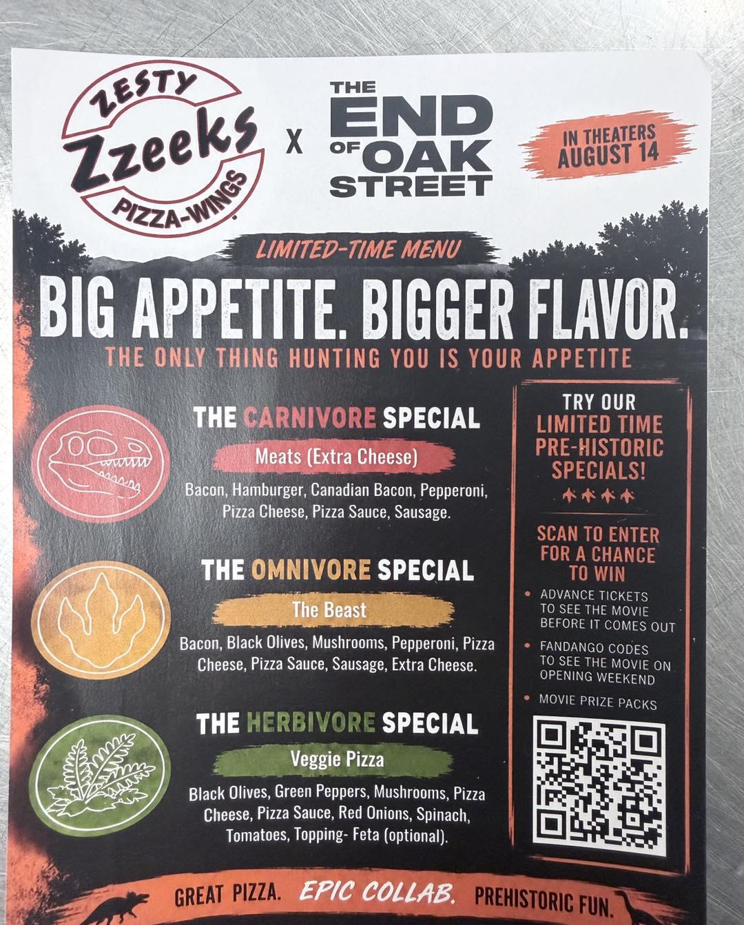 Zzeeks Pizza's limited-time prehistoric menu in metro Phoenix