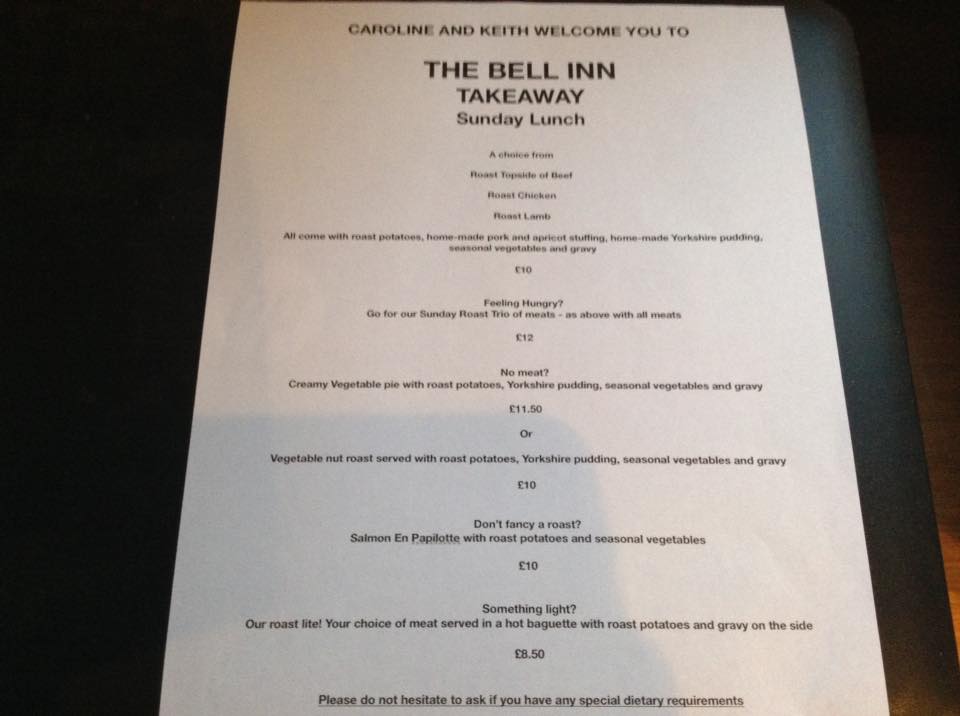 The Bell Inn - **fully booked x** Here is the menu for our legendary ...