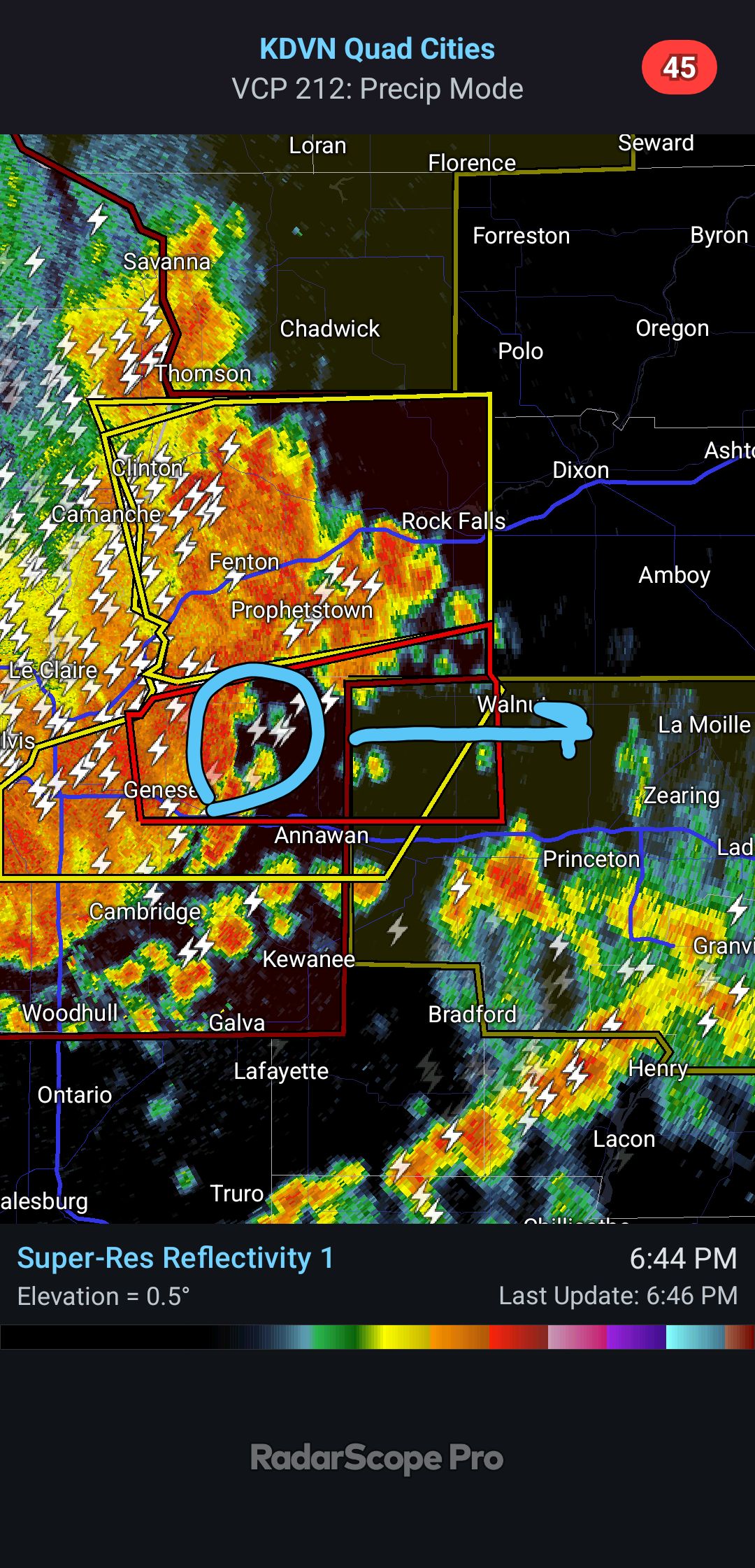 645pm: Large Supercell embedded in the squall line is capable of