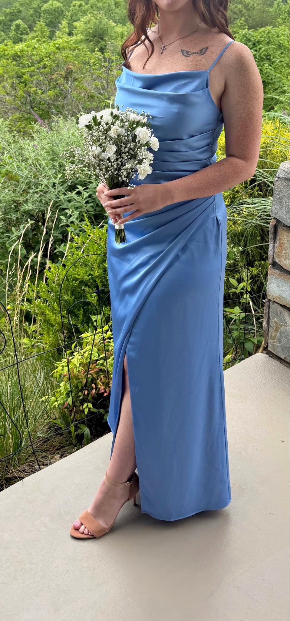 formal one shoulder dresses Draped Satin Slit Gown by Ladivine CD327 90s Ann Taylor Petites YGroup_colourway-ashley Baby Blue Dress style:With Veil