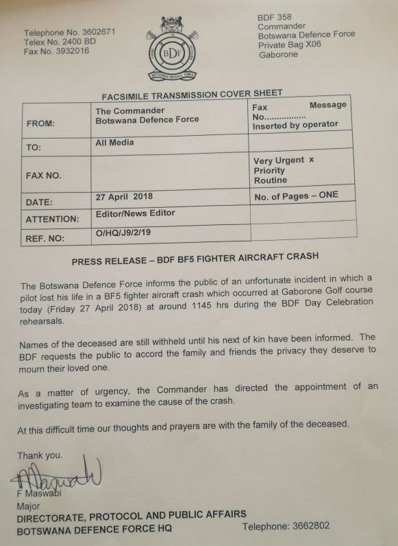 BWgovernment - UPDATE - PRESS RELEASE- BDF BF5 FIGHTER... | Facebook