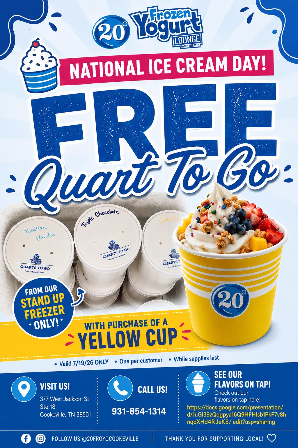 20 Degrees Frozen Yogurt Lounge | Cookeville TN