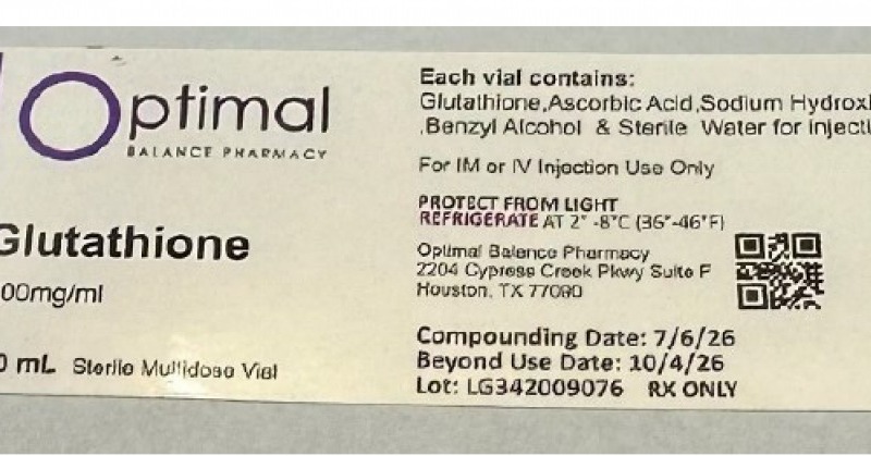 can glutathione levels be tested Optimal Balance Pharmacy is voluntarily recalling one lot of Compounded 200 MG/ML 30 ML Multi-Dose Vials to the patient level. The product is being recalled because pharmacy testing identified elevated bacterial Color:Gray 9 best glutathione injection featured:allure