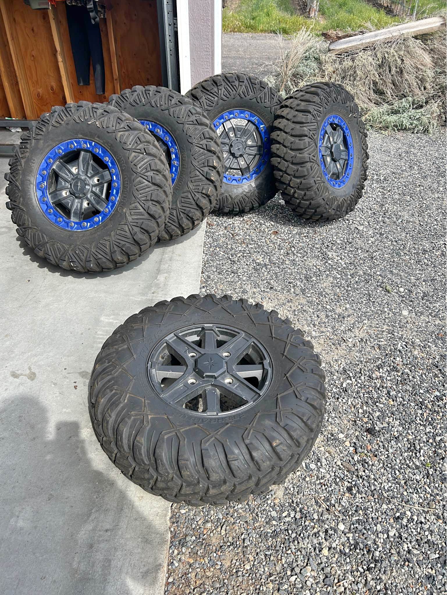 4 30 10.0 OR 14 Pro Armour Razor tires with bead lock rims 1 Tusk spare ...