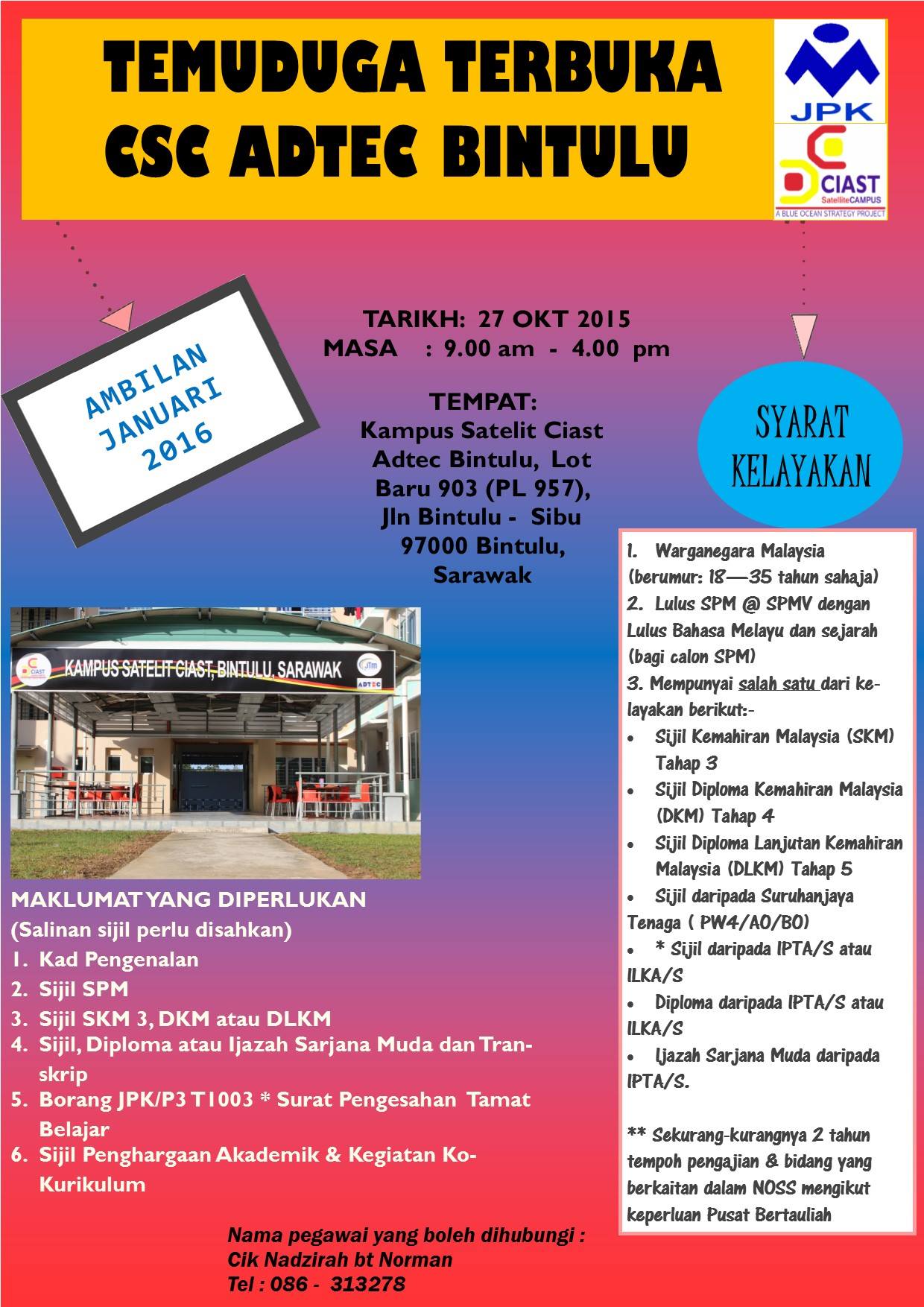 Temuduga Terbuka Ciast Satellite Campus Adtec Bintulu Facebook