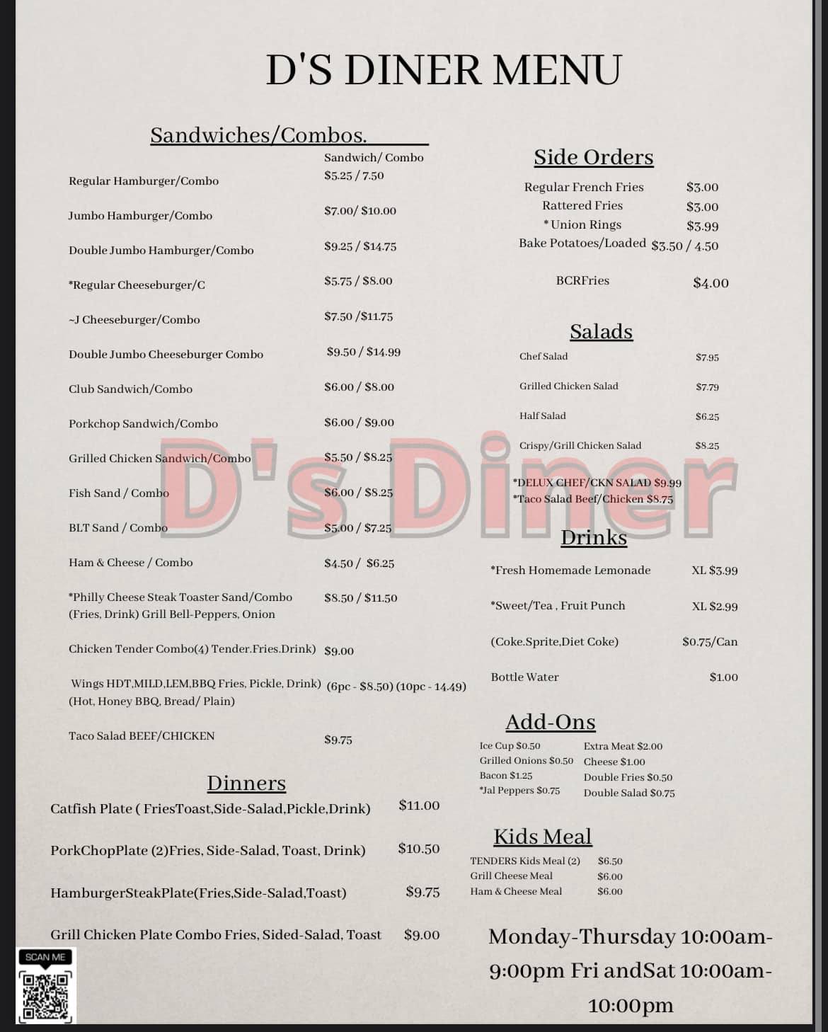 D's DIner - Updated Menu …you can now scan the code to... | Facebook