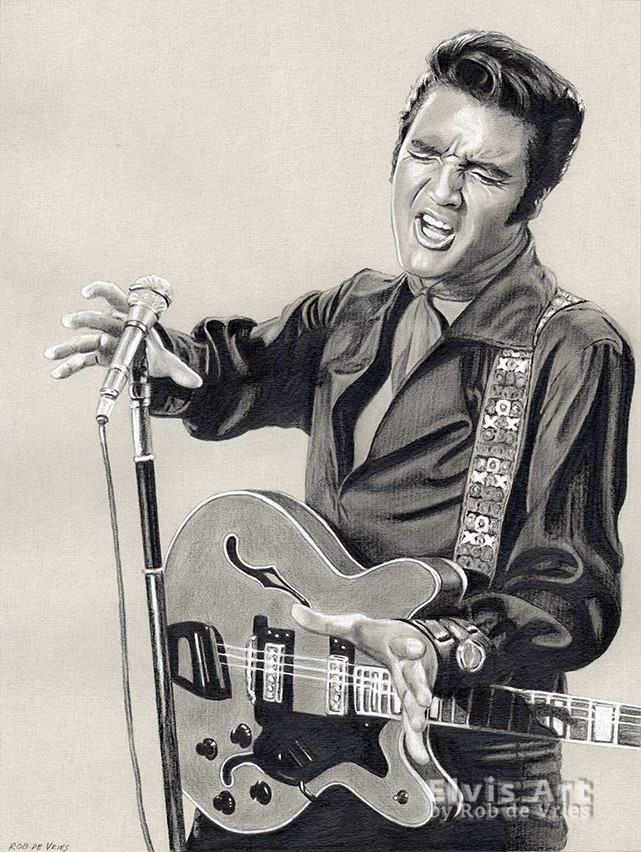 Elvis drawing in charcoal and ink by Rob de Vries