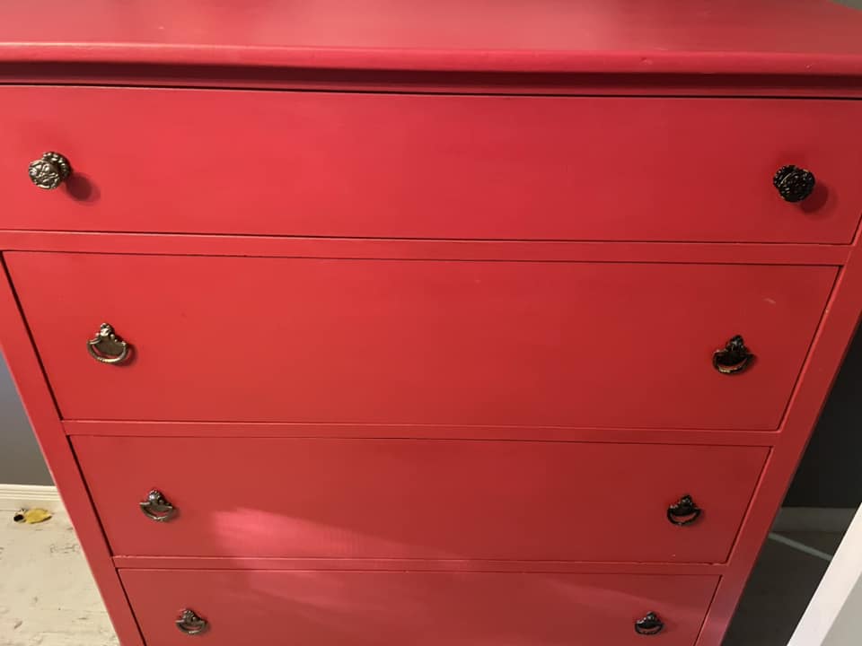 red dresser for bedroom Penn Dresser, Solid Brown Maple Wood, Paint Designed with a bold red distressed finish Red River Tombstone 6 Drawer