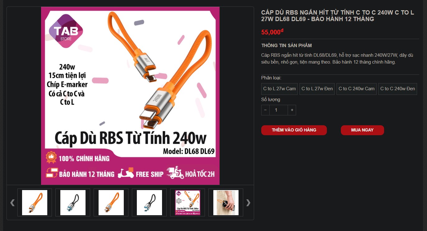 TAB - Cáp Dù RBS Ngắn Hít Từ Tính C To C 240w C to L 27W DL68 DL69 ...