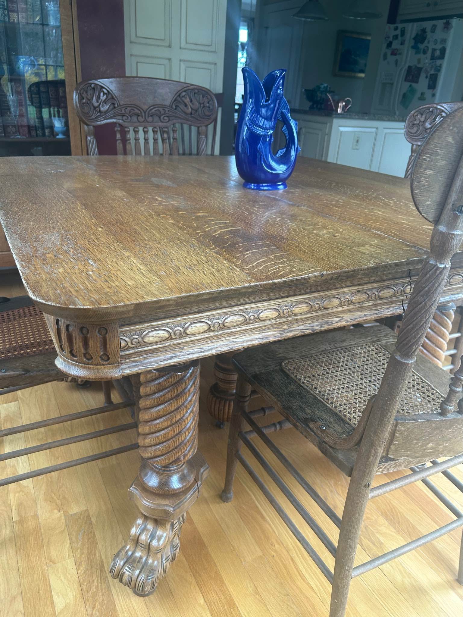 Antique Square Oak Clawfoot Kitchen Dining Table with 4 chairs - Dining ...