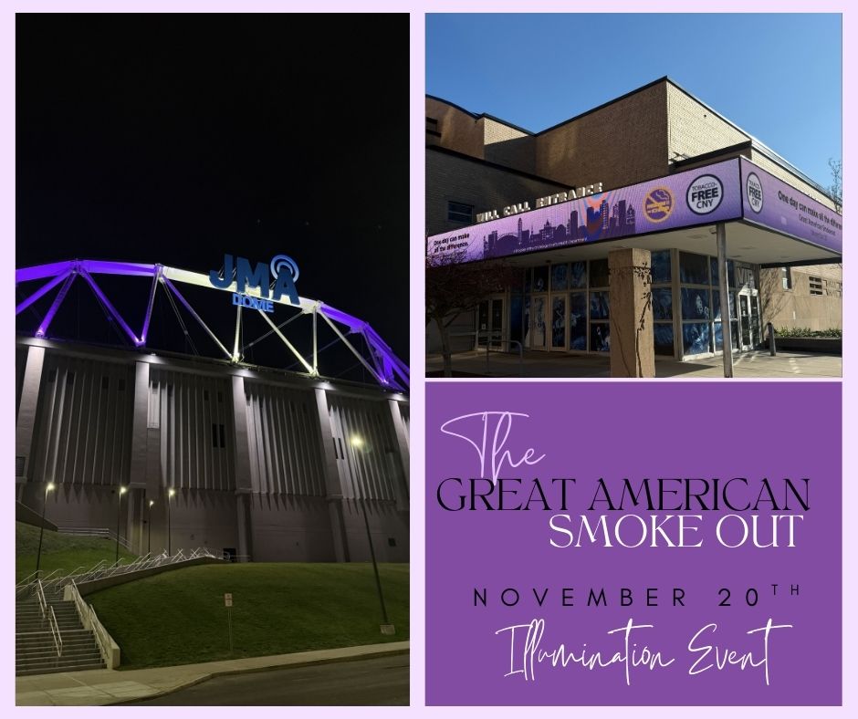 Landmarks across the state lit up purple in honor of the 25th anniversary  of the New York State Tobacco Control Program
